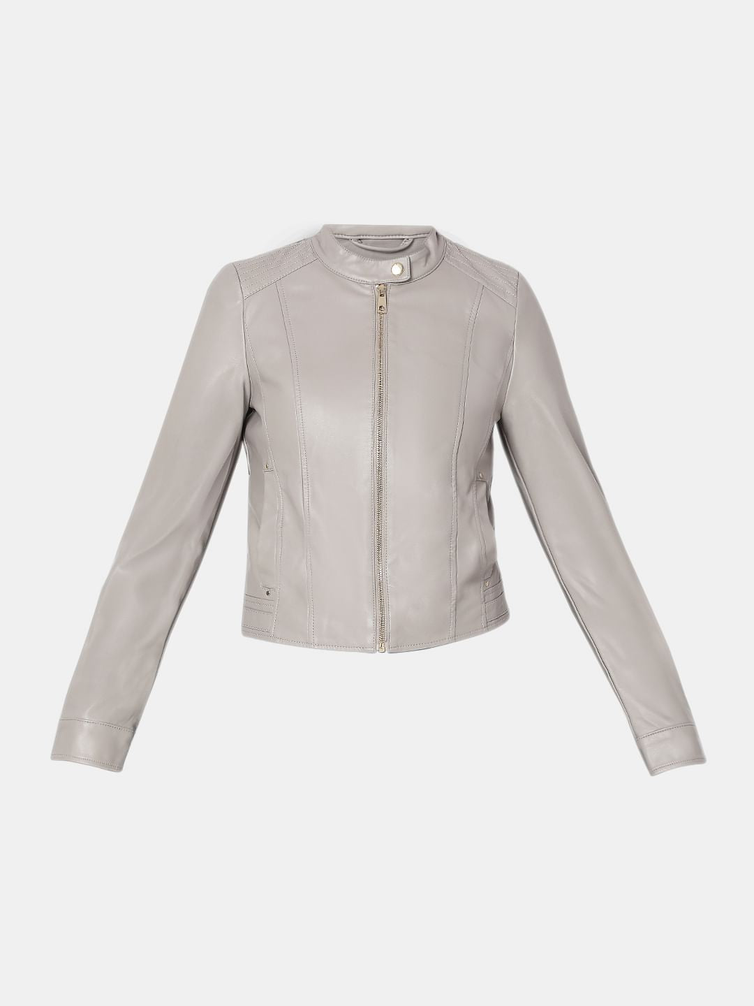 Grey Faux Leather Biker Jacket