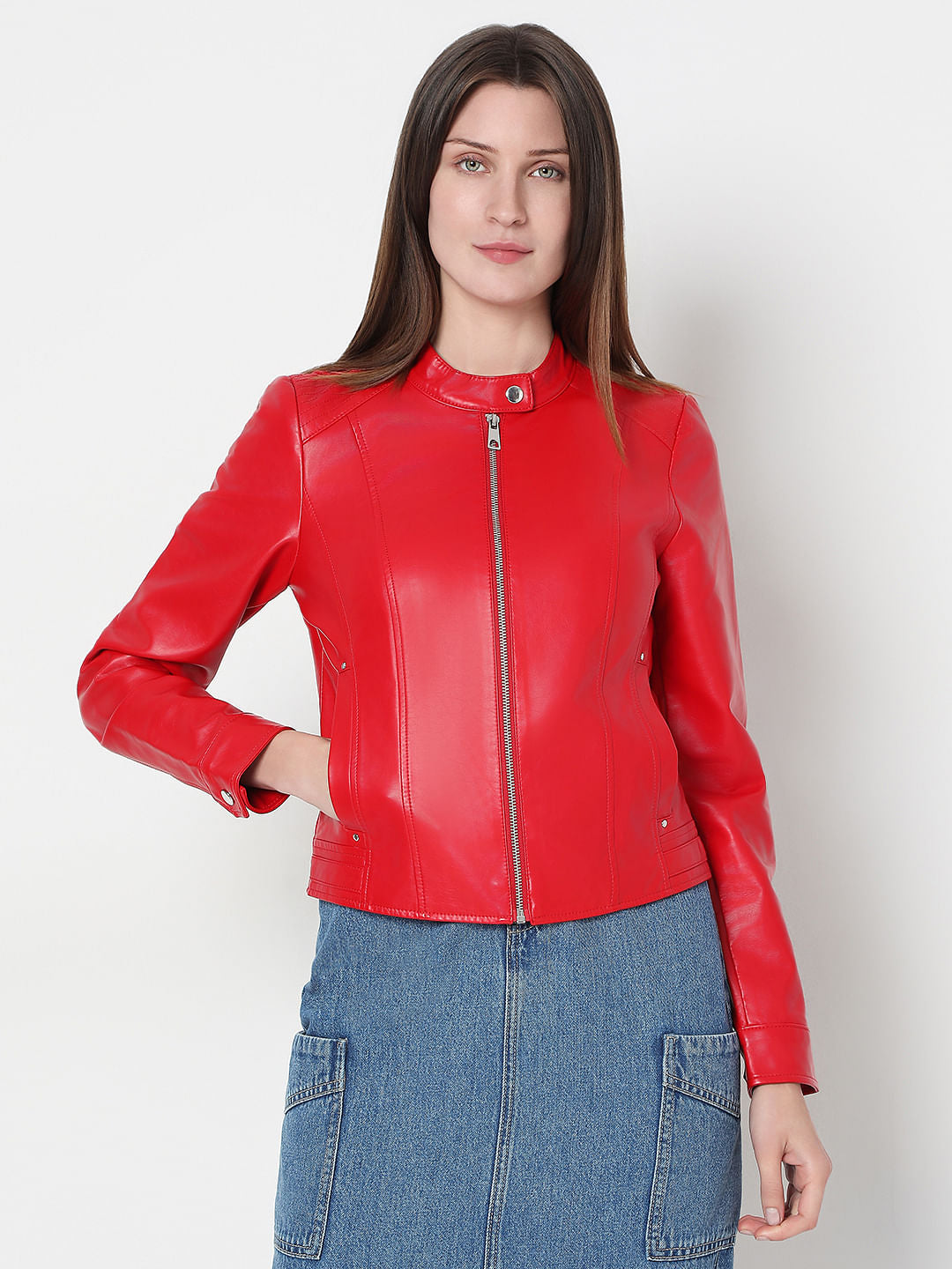 Red Faux Leather Biker Jacket