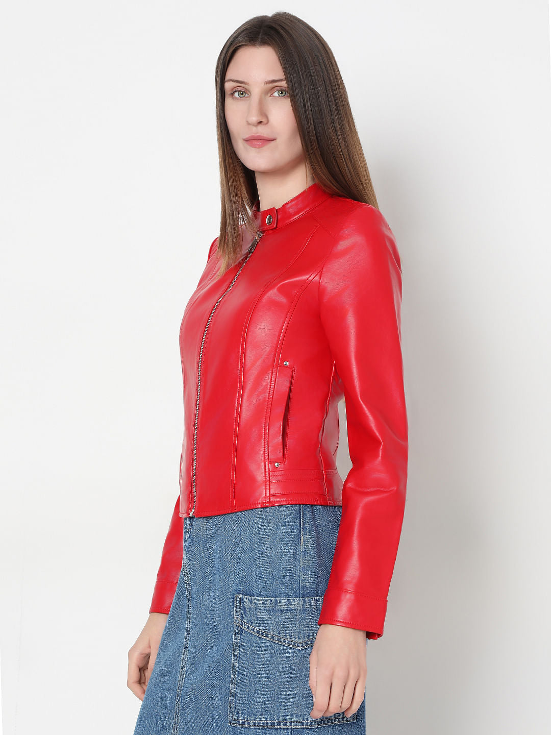 Red Faux Leather Biker Jacket