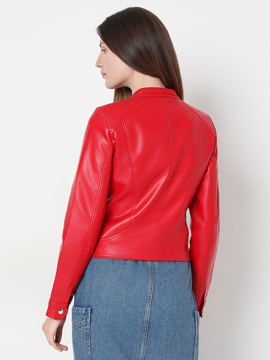 Red Faux Leather Biker Jacket