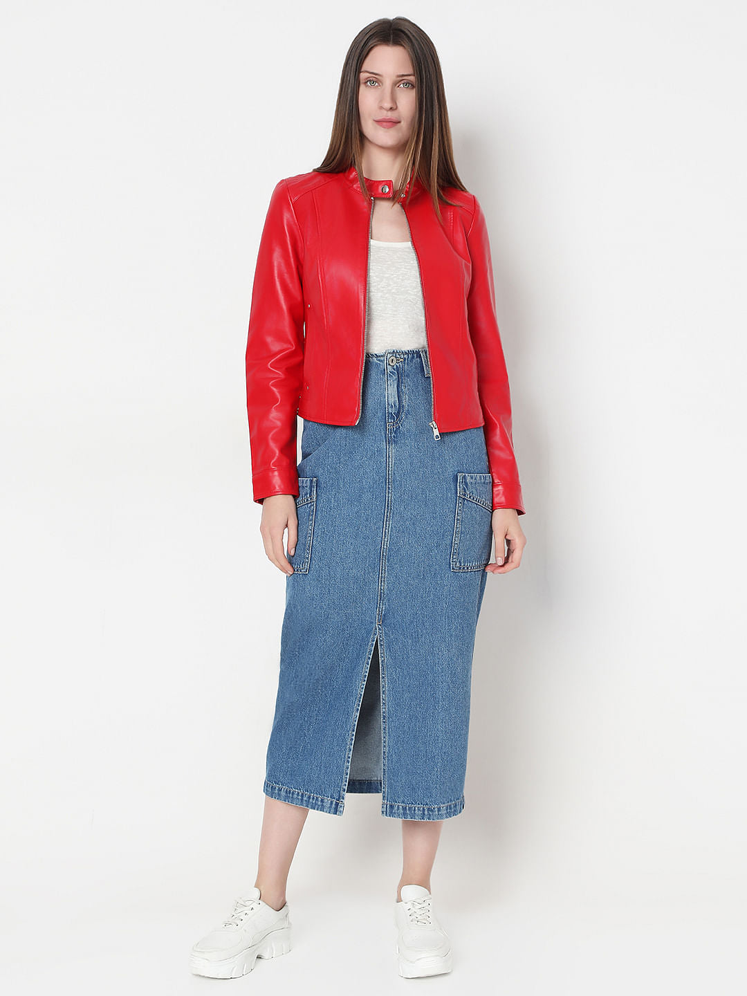 Red Faux Leather Biker Jacket