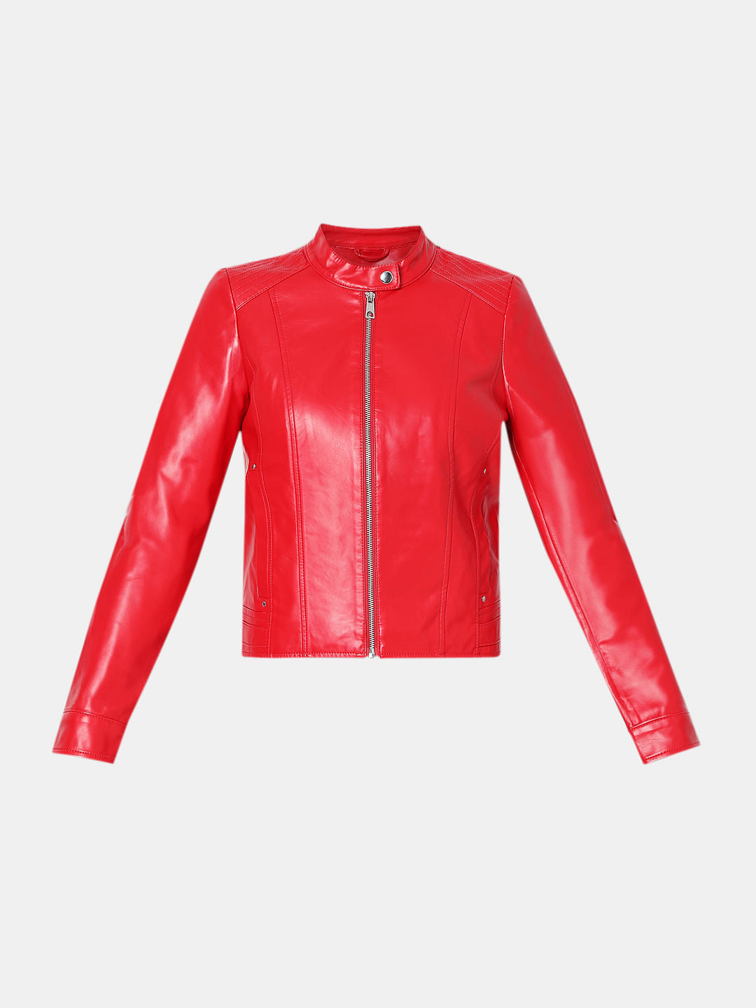 Red Faux Leather Biker Jacket