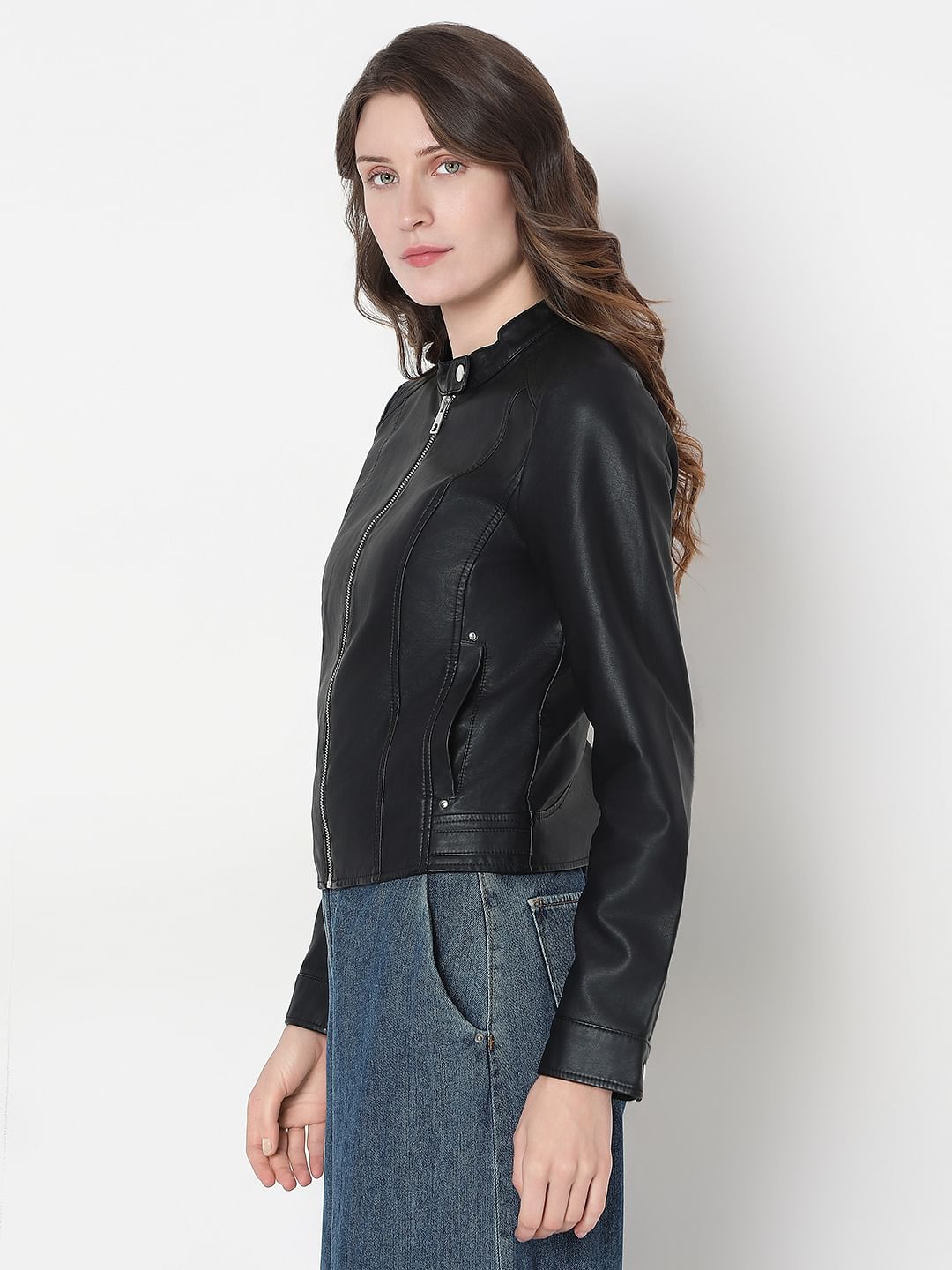 Black Faux Leather Biker Jacket
