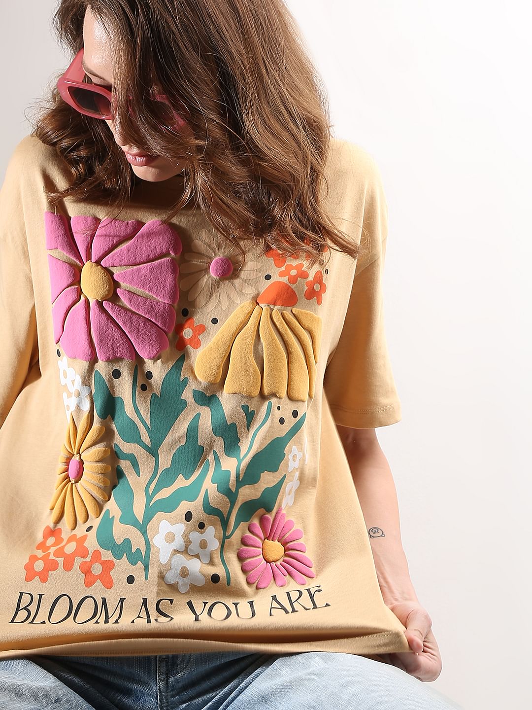 Beige Floral Print T-Shirt