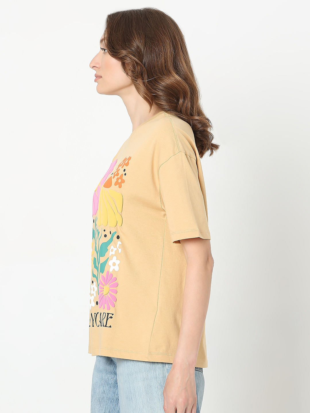 Beige Floral Print T-Shirt