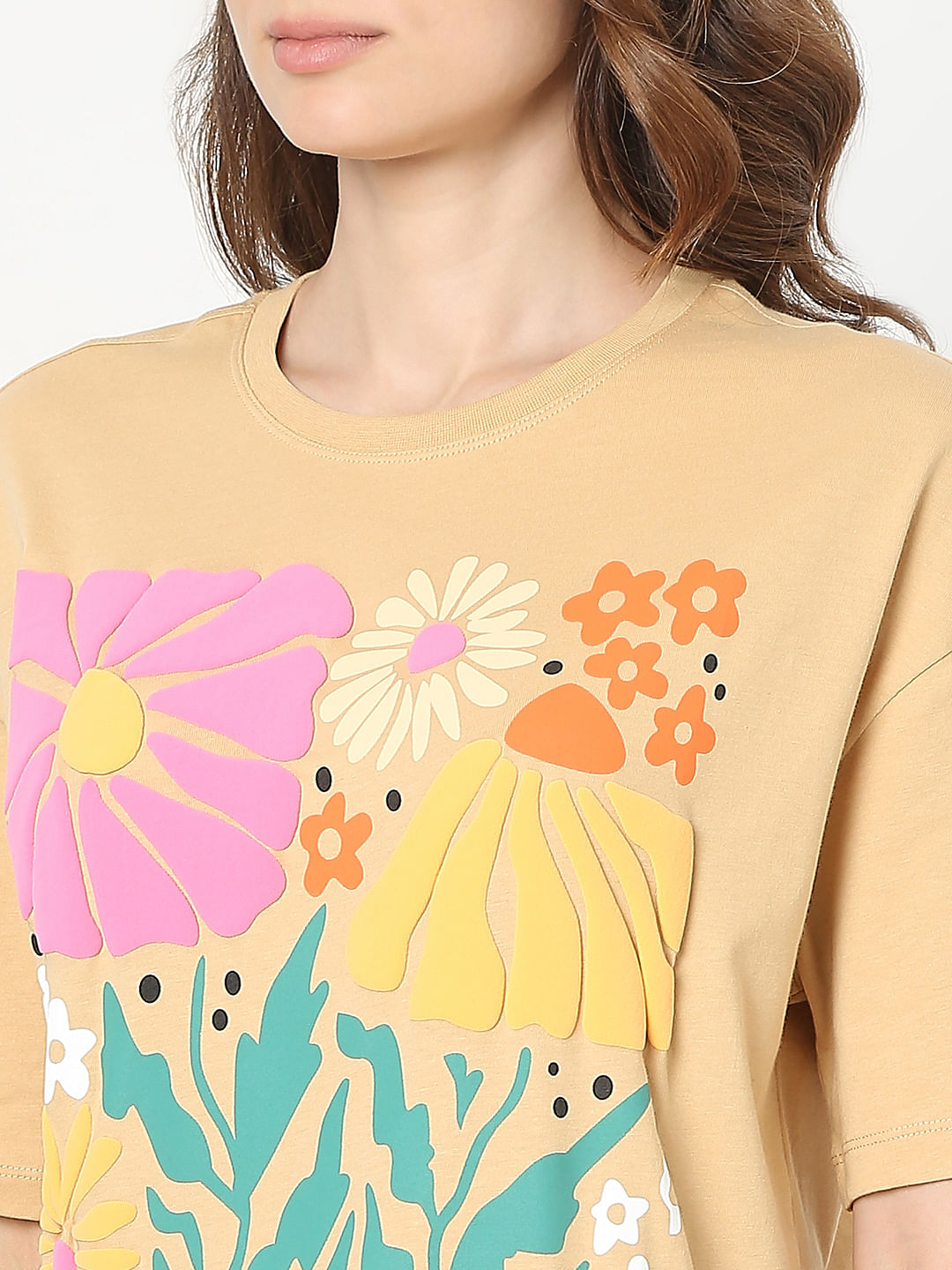 Beige Floral Print T-Shirt