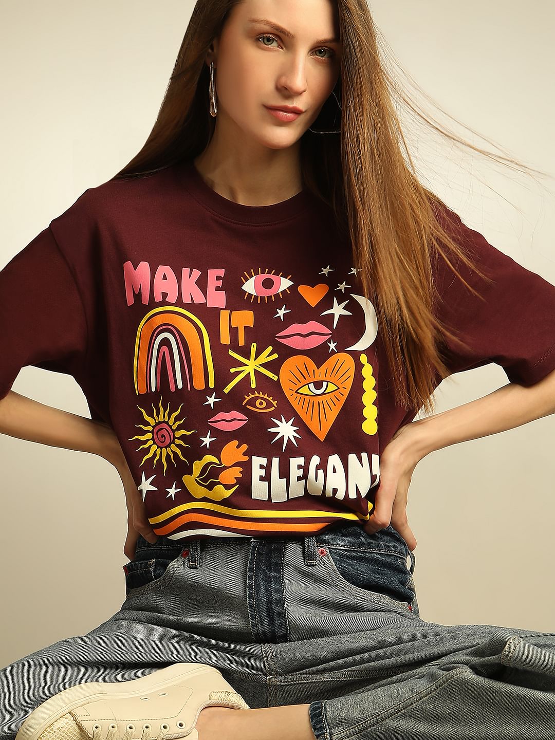 Maroon Graphic Print T-Shirt