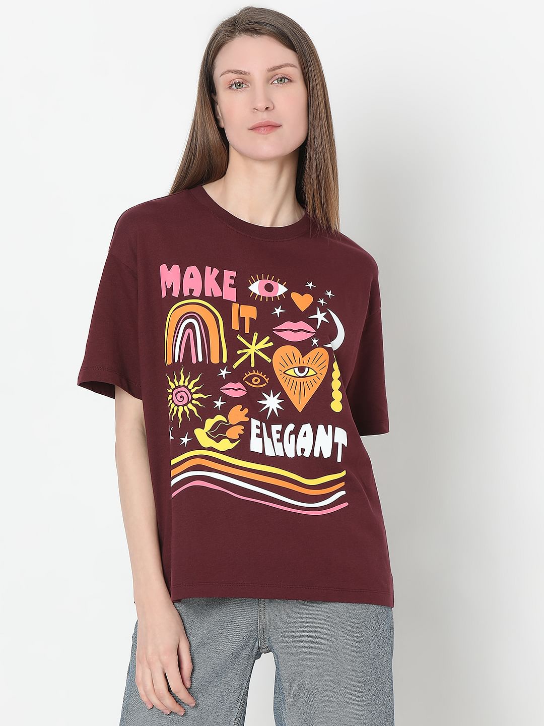 Maroon Graphic Print T-Shirt