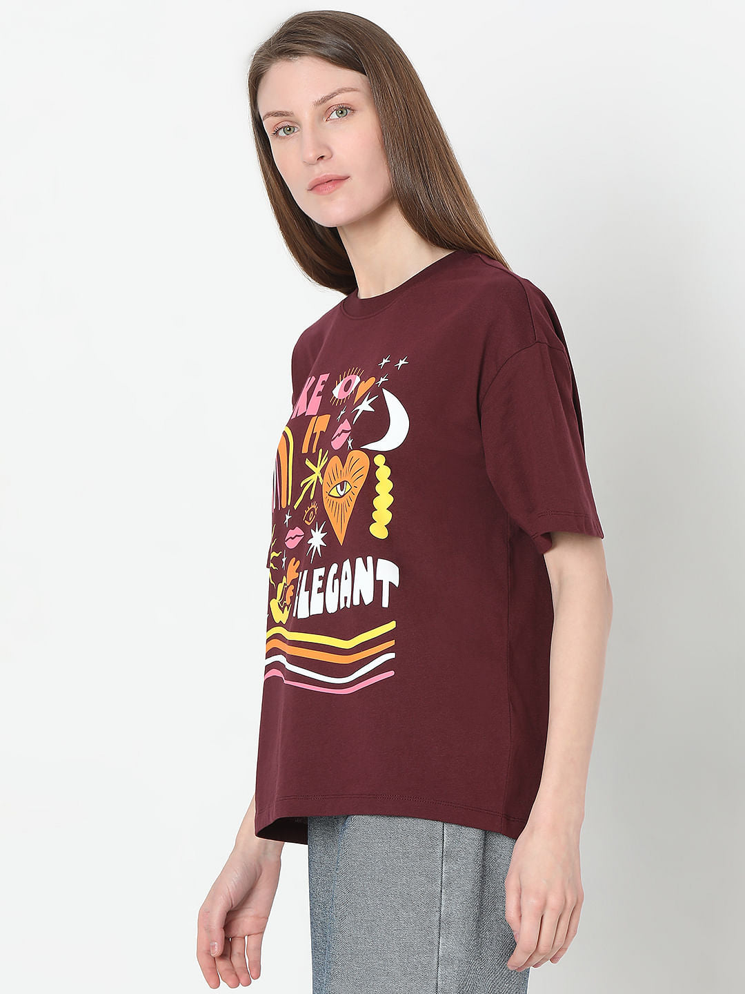 Maroon Graphic Print T-Shirt