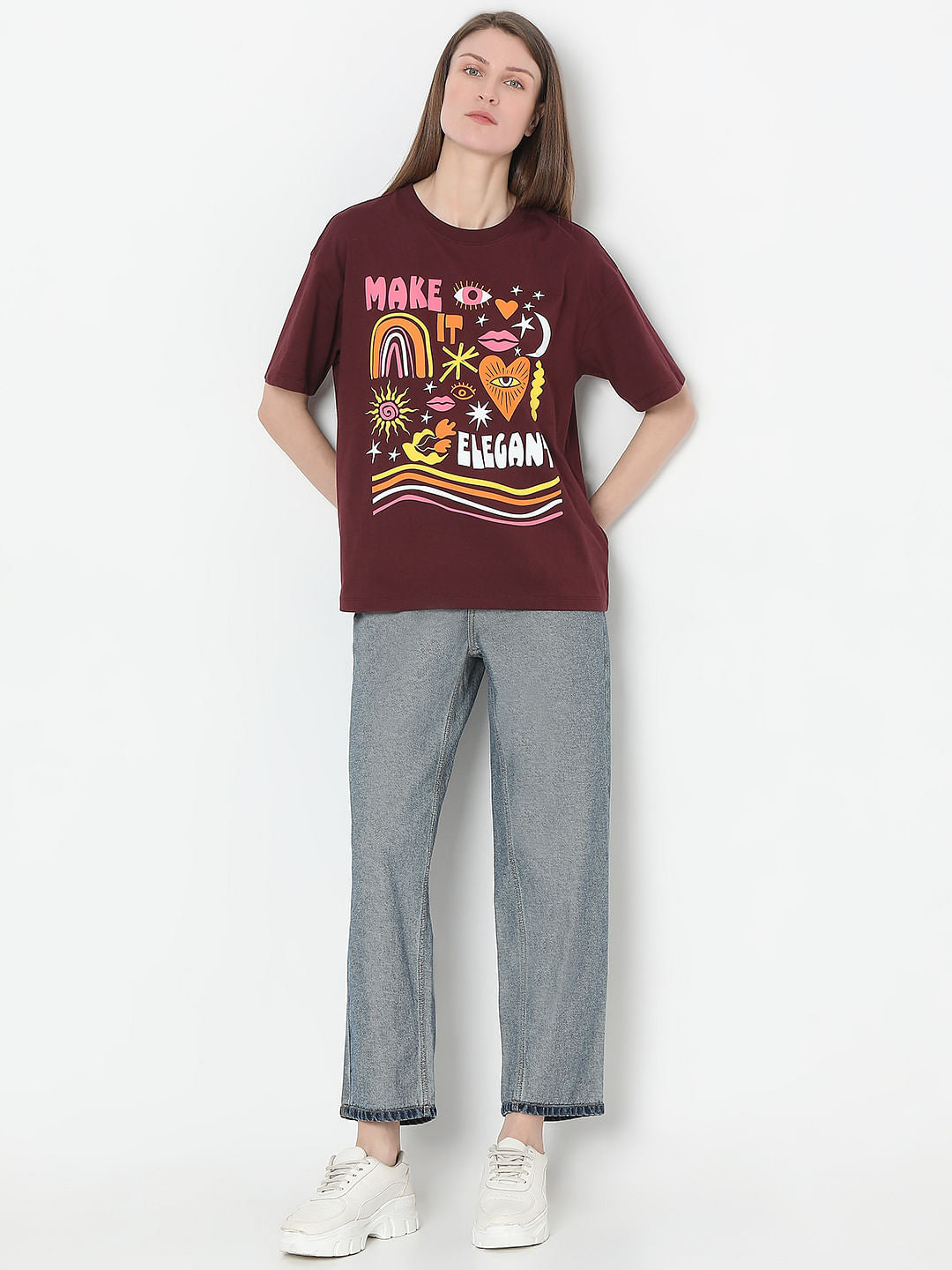 Maroon Graphic Print T-Shirt