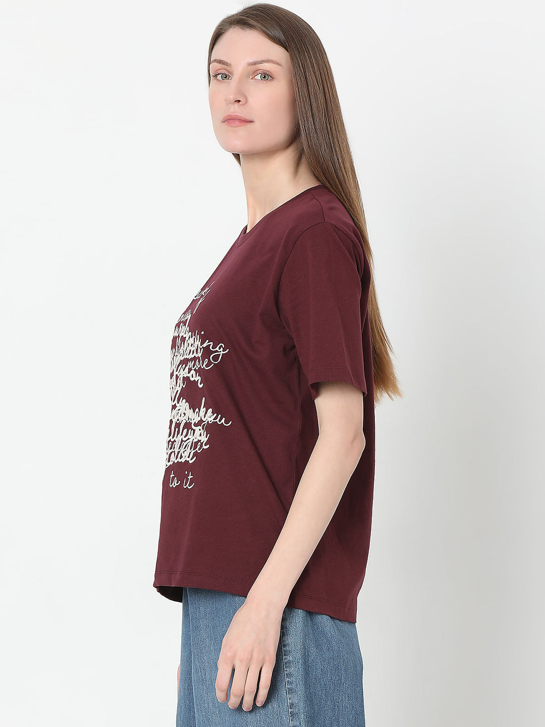 Maroon Typographic Print T-Shirt