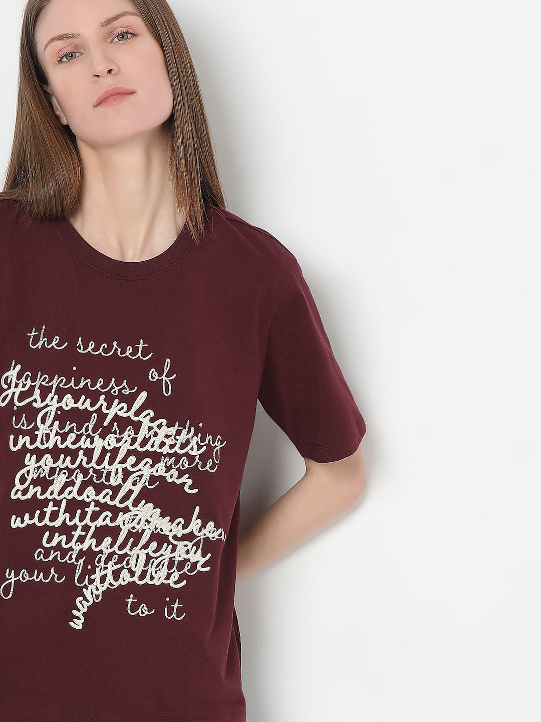 Maroon Typographic Print T-Shirt