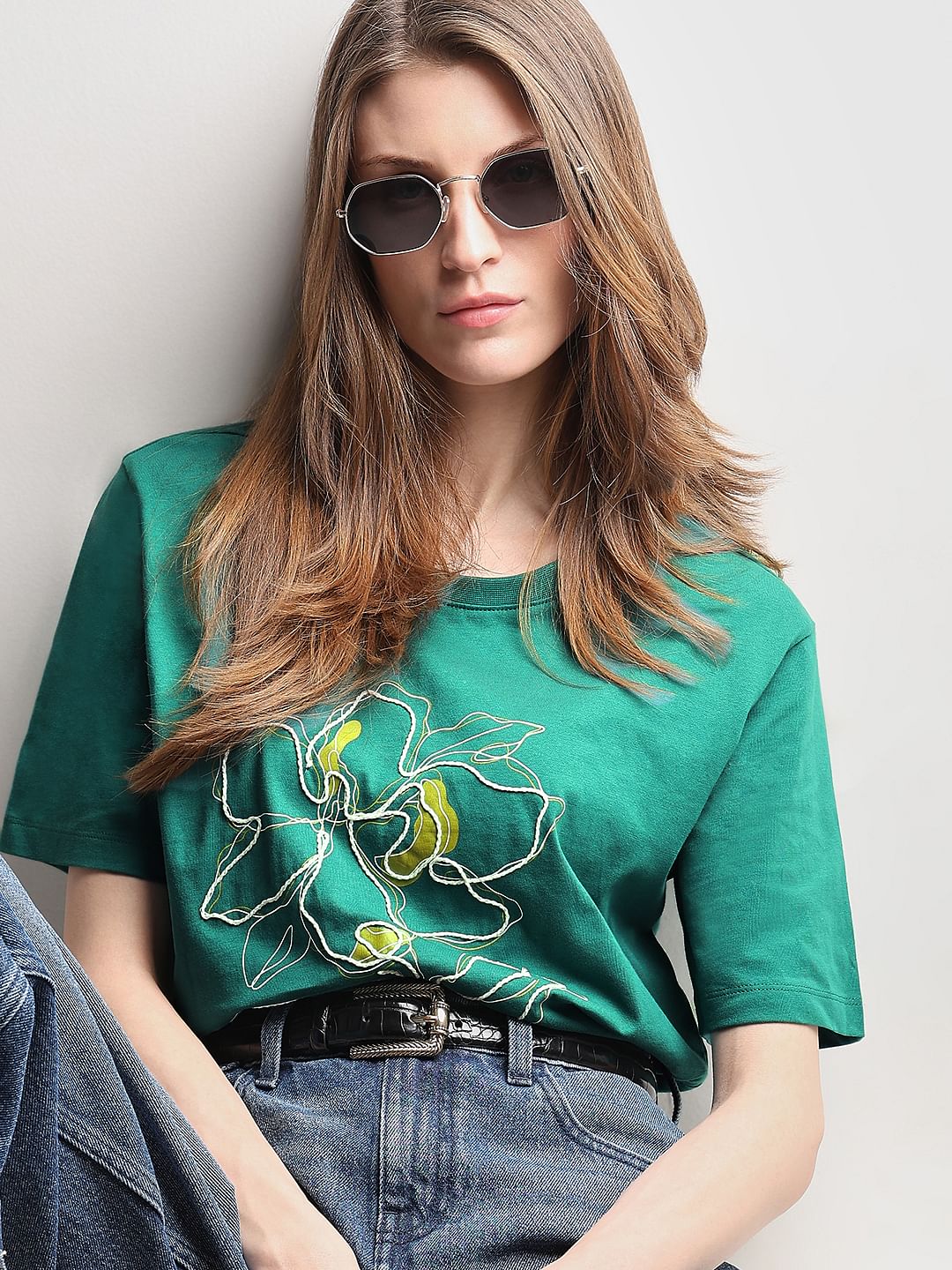 Green Floral Print T-Shirt