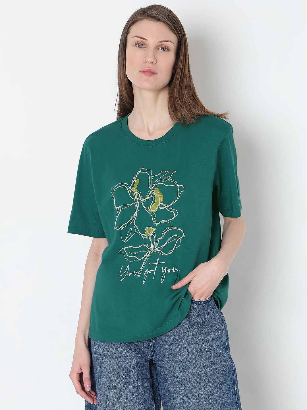 Green Floral Print T-Shirt