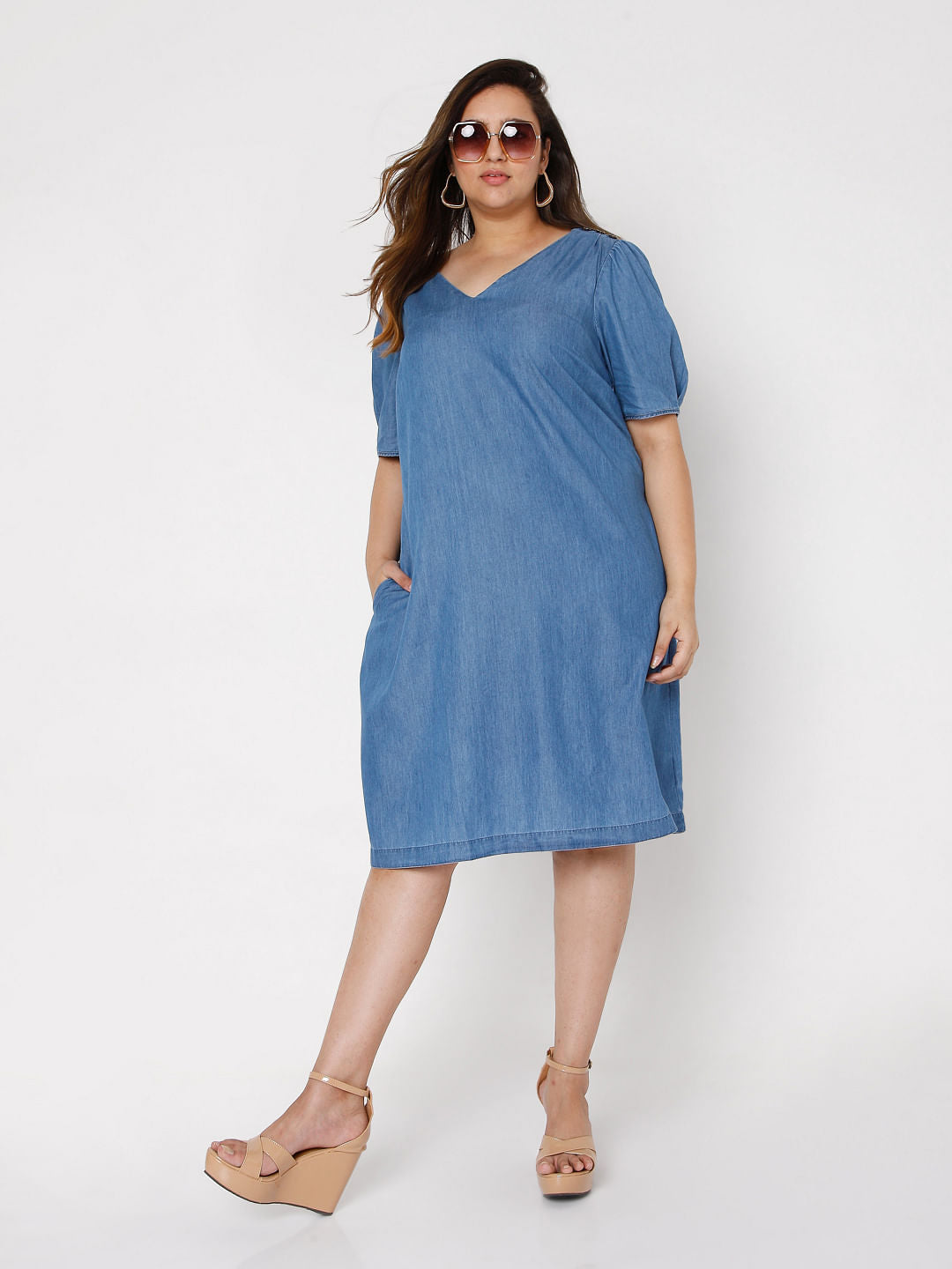Curve Blue Denim Shift Dress