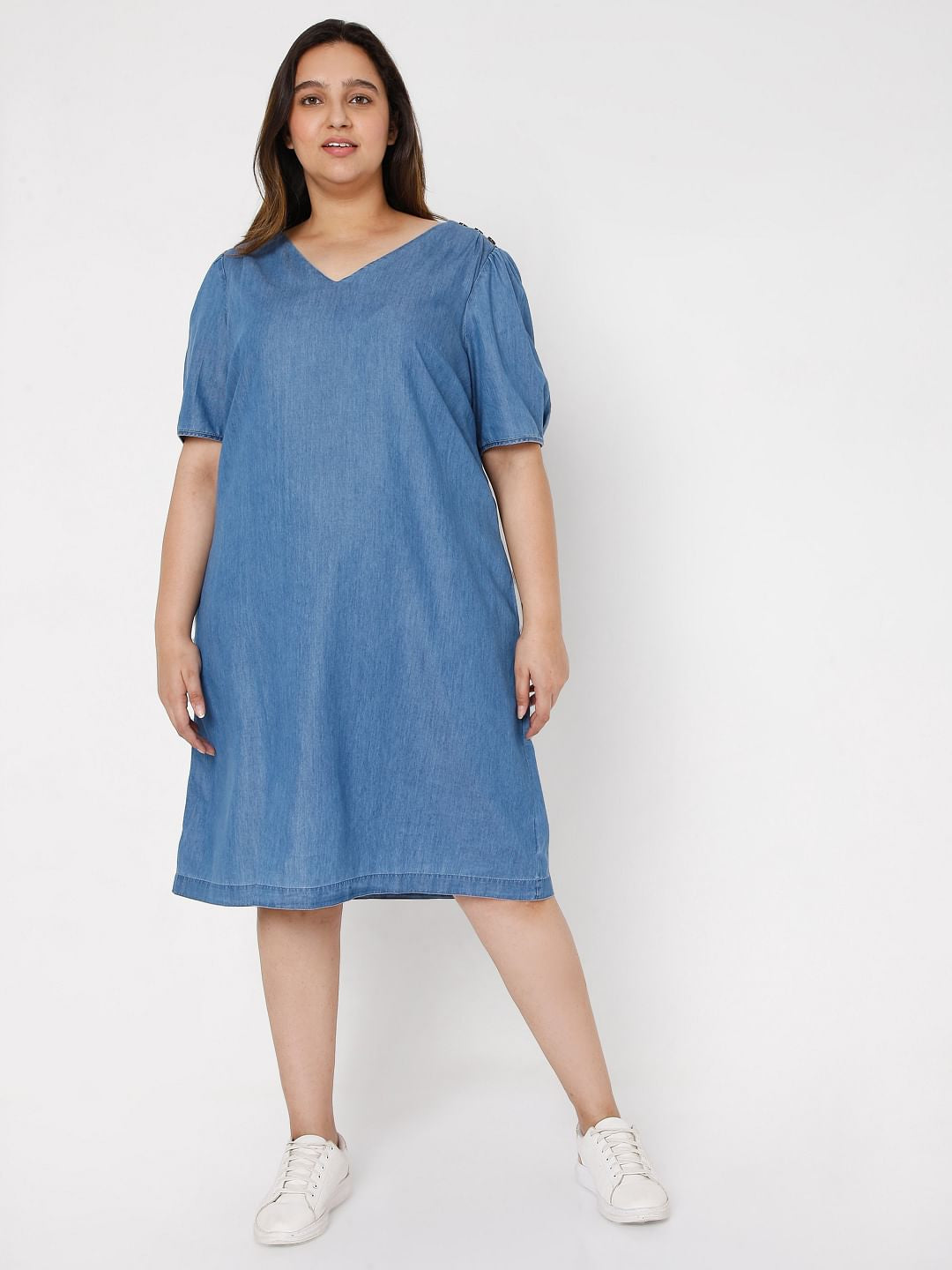 Curve Blue Denim Shift Dress