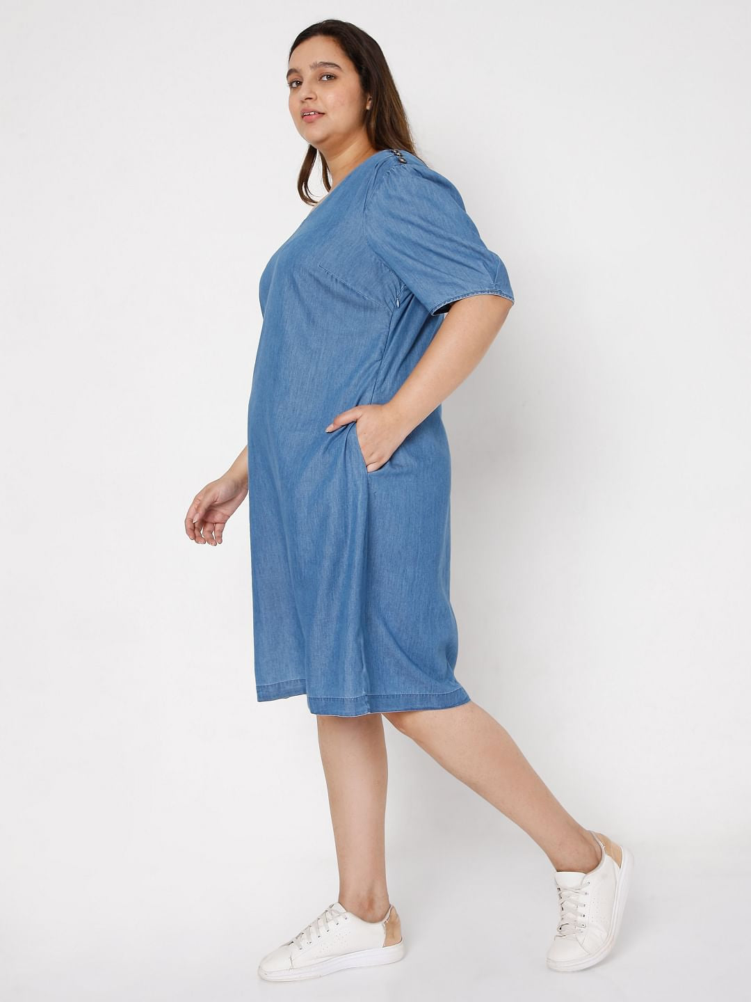 Curve Blue Denim Shift Dress