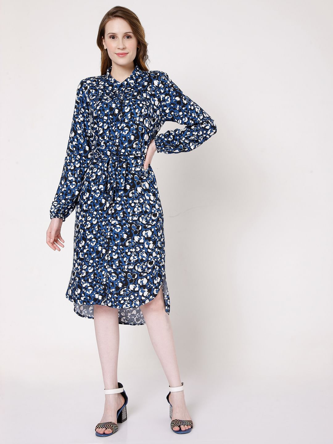 Blue Abstract Print Shirt Dress