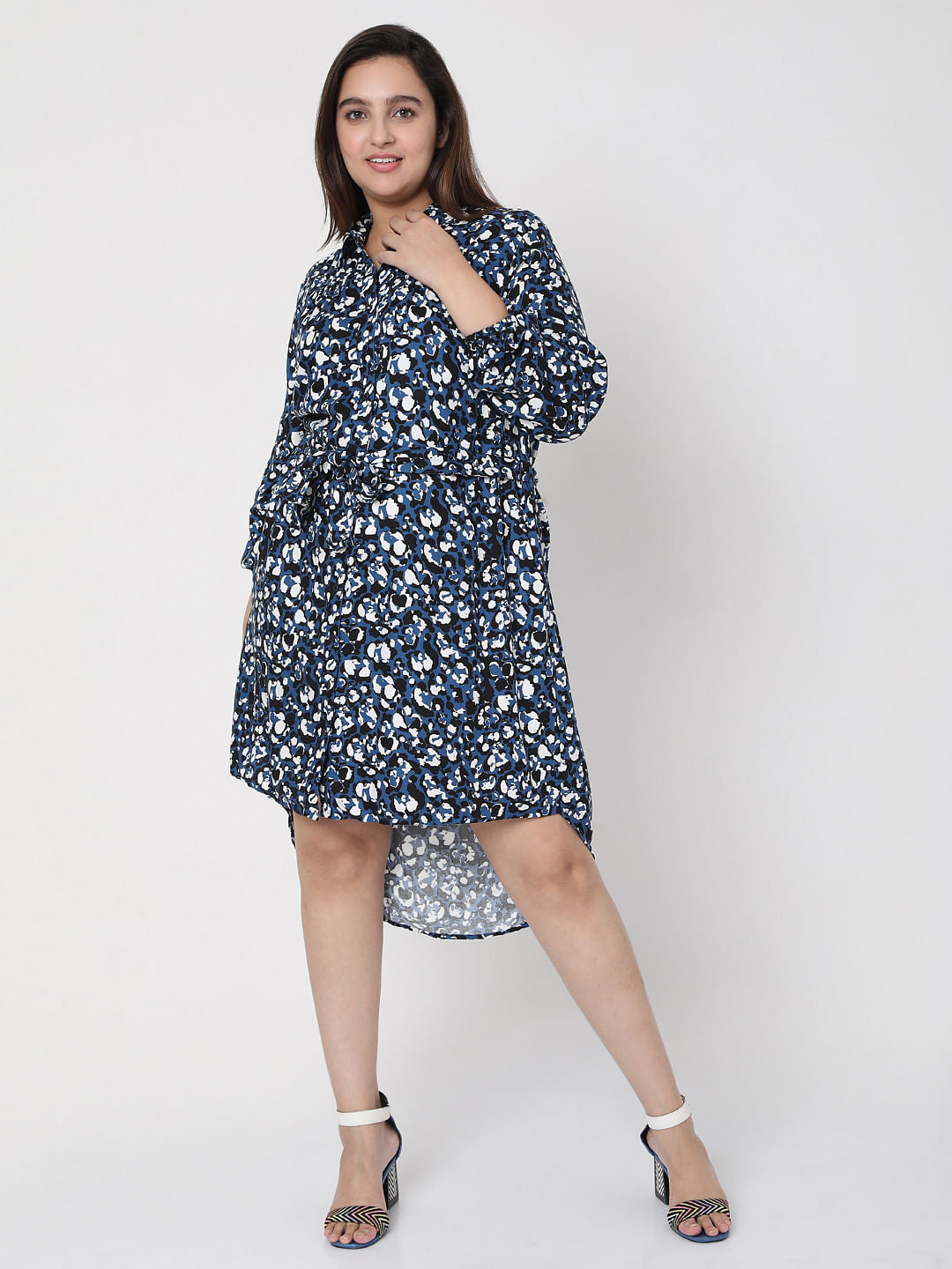 Curve Blue Abstract Print Shirt Dress