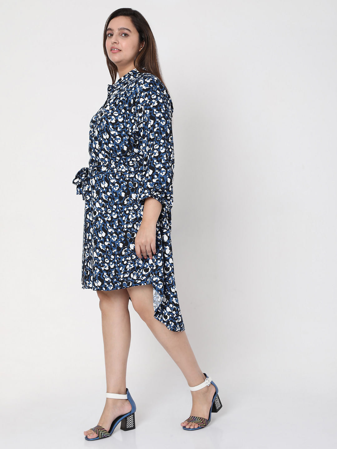 Curve Blue Abstract Print Shirt Dress