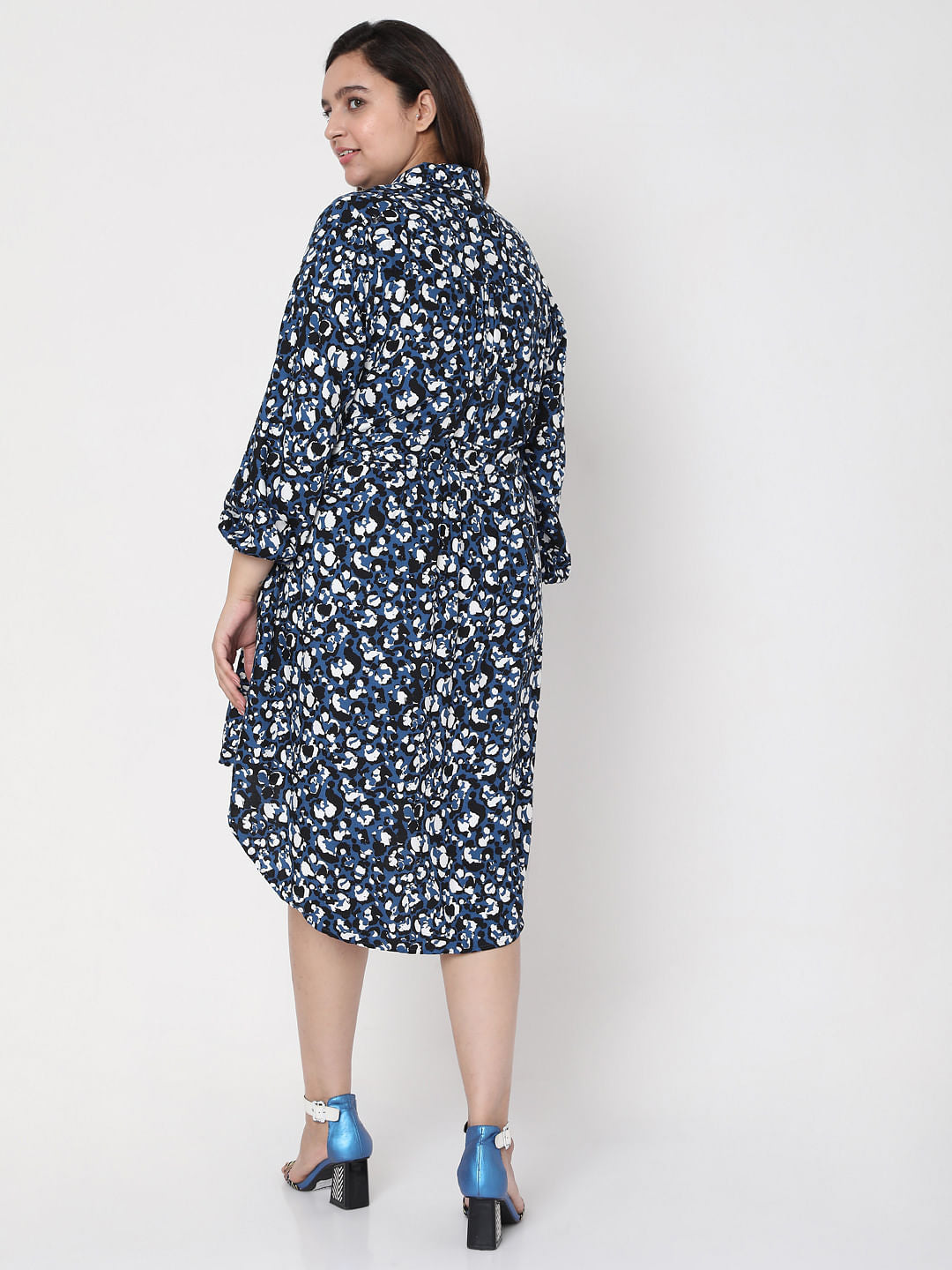 Curve Blue Abstract Print Shirt Dress