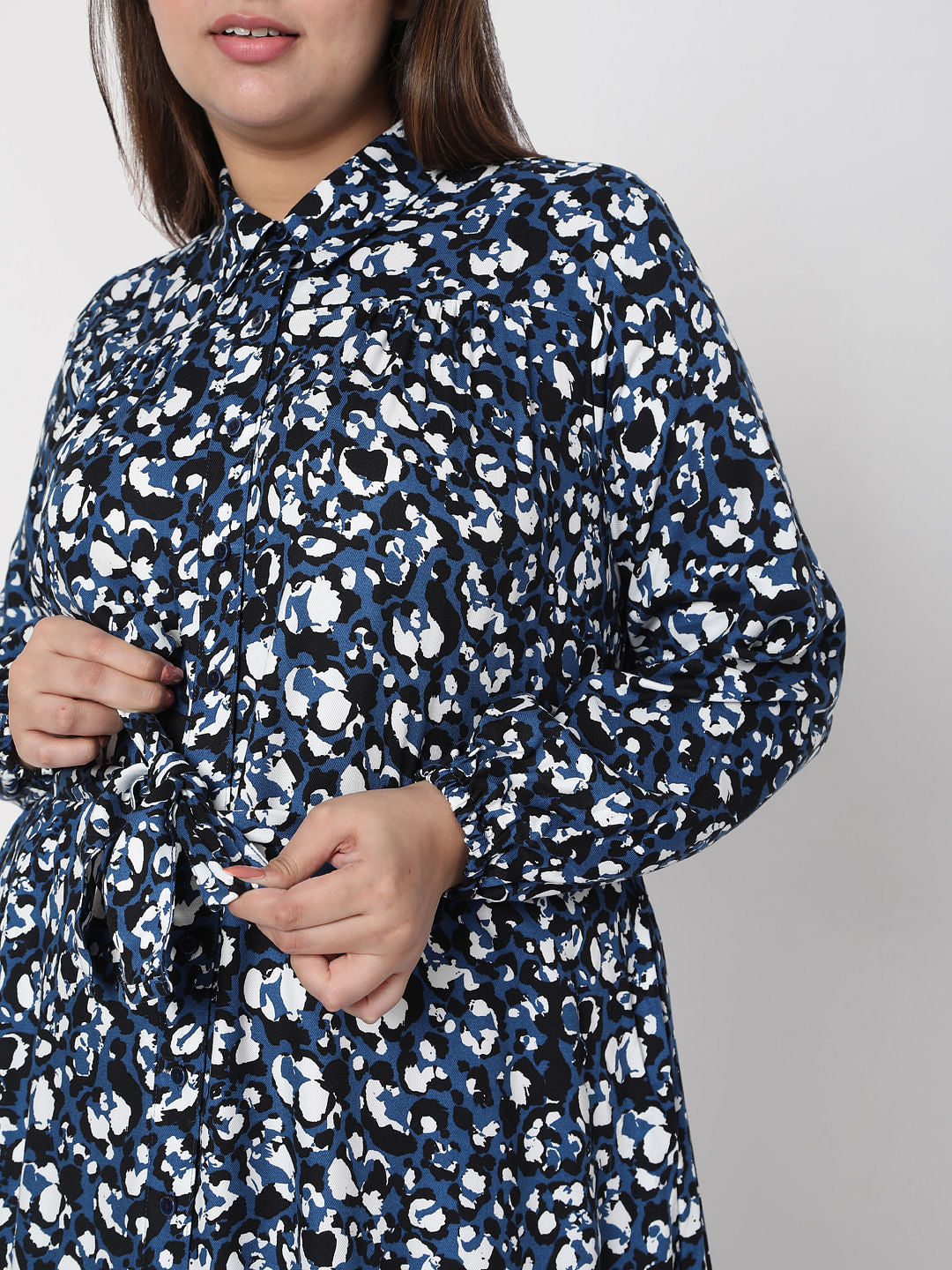 Curve Blue Abstract Print Shirt Dress