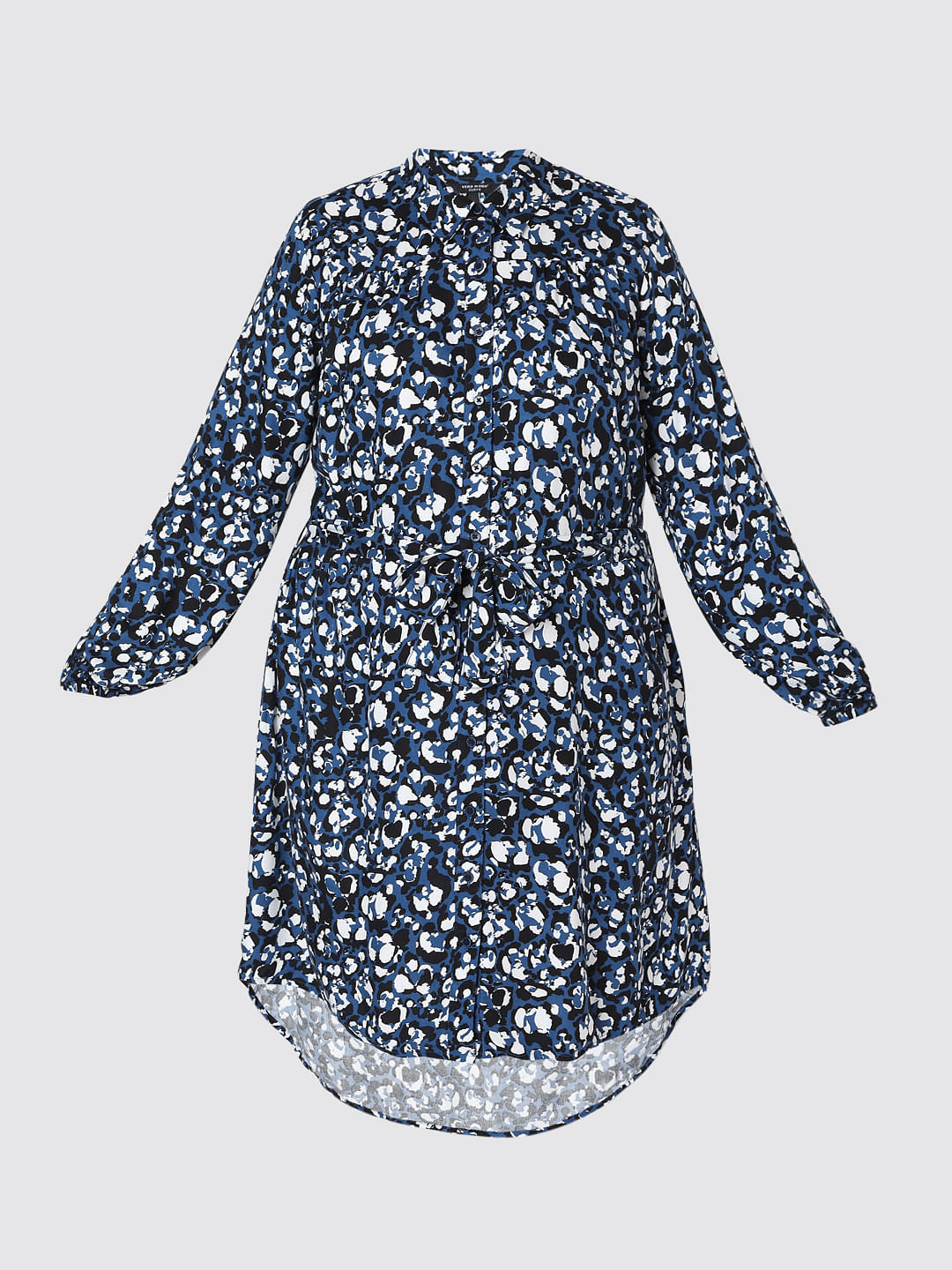 Curve Blue Abstract Print Shirt Dress