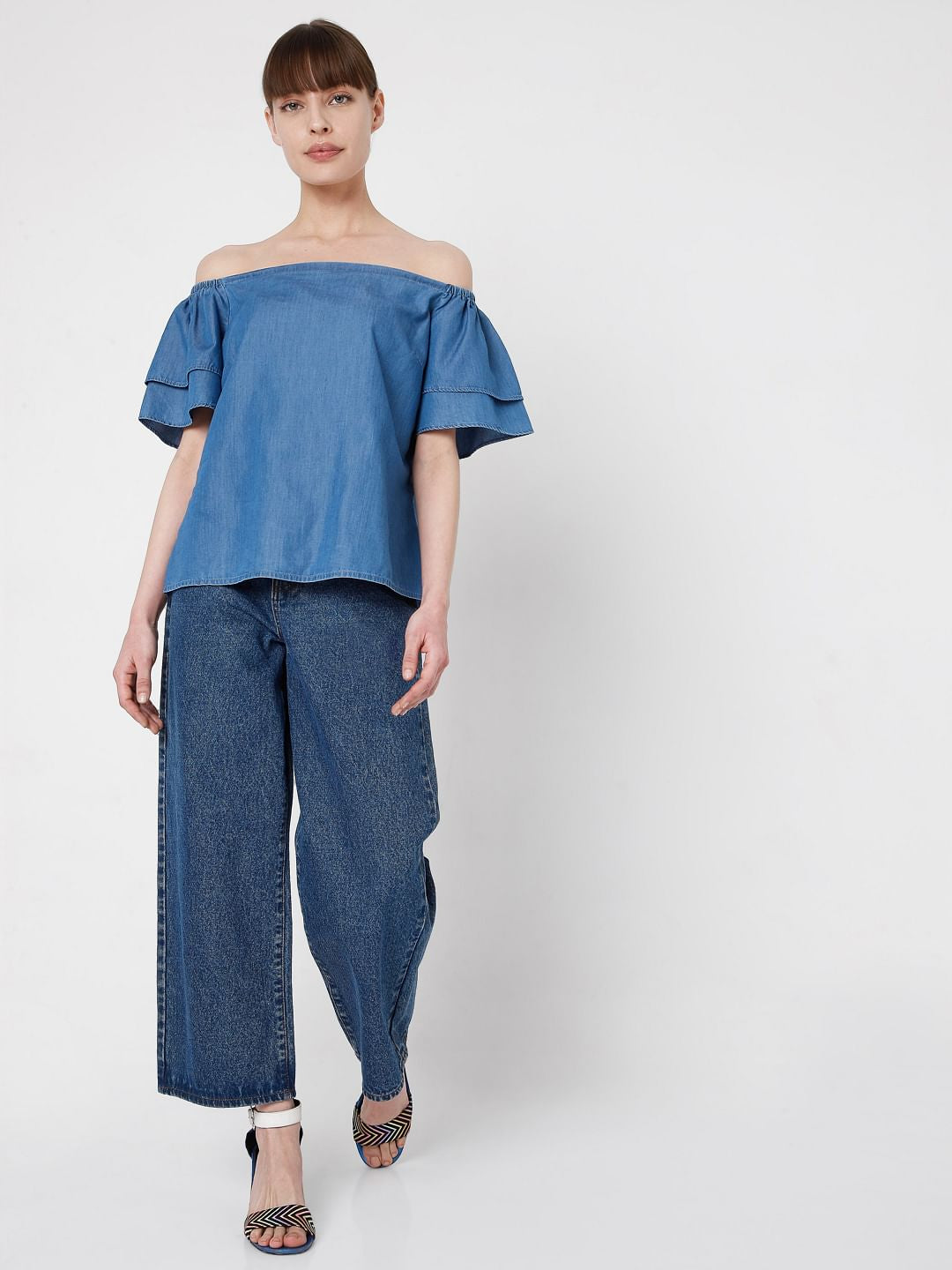 Blue Denim Off Shoulder Top