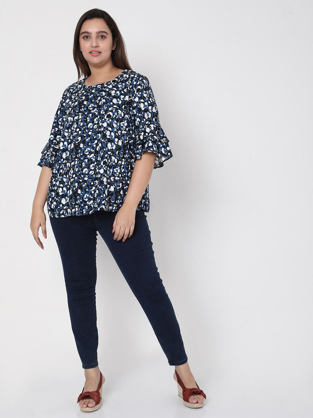 Curve Blue Abstract Print Top