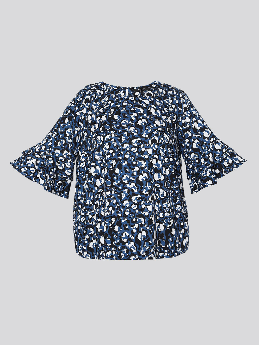 Curve Blue Abstract Print Top