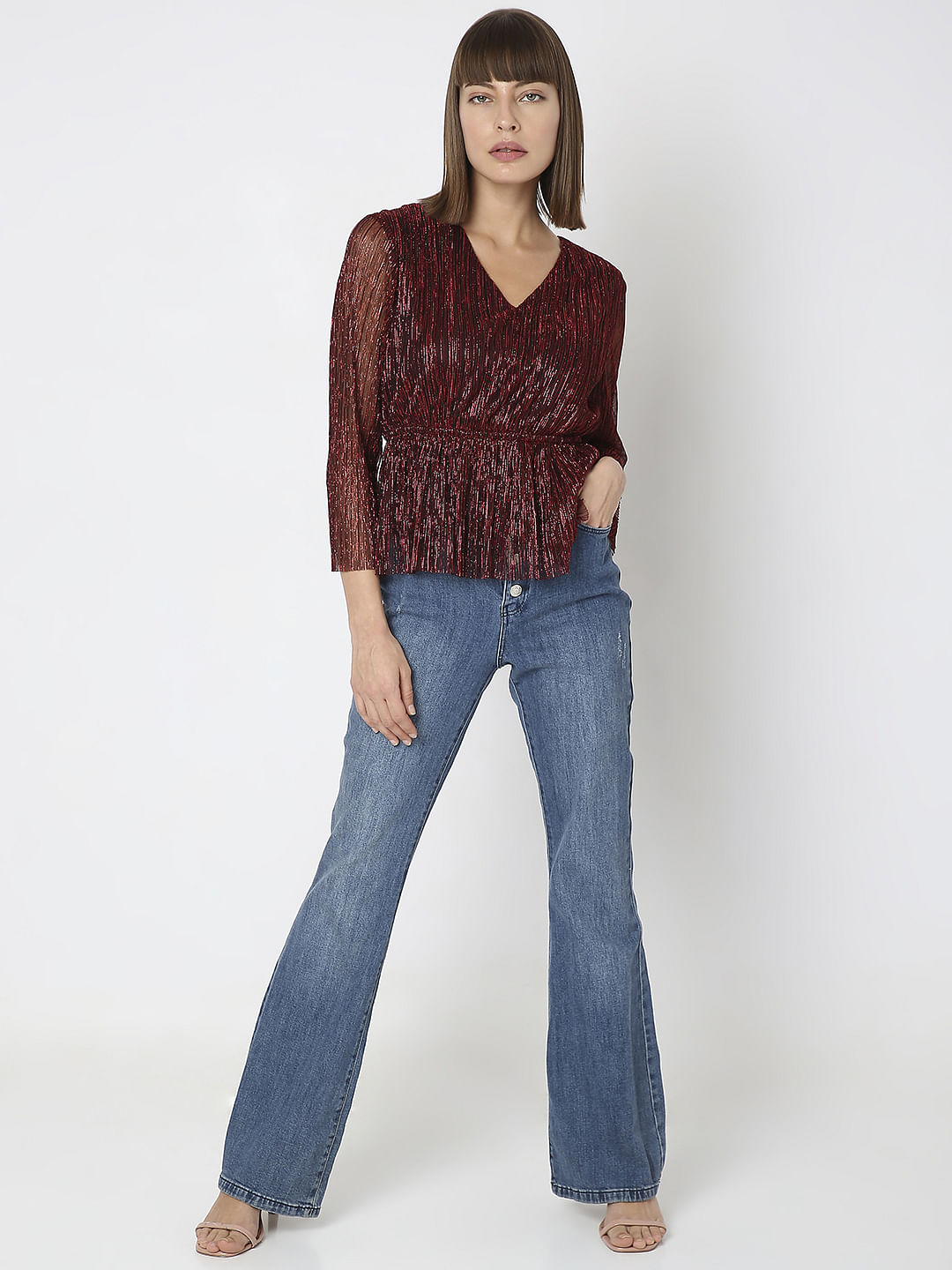 Red Textured Lurex Top
