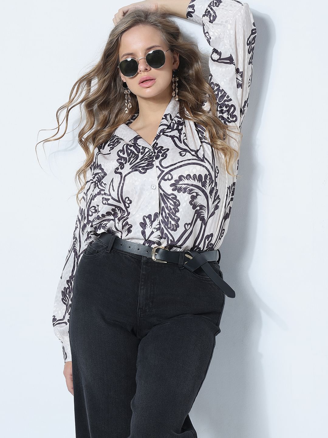 Curve Off-White Printed Satin Top