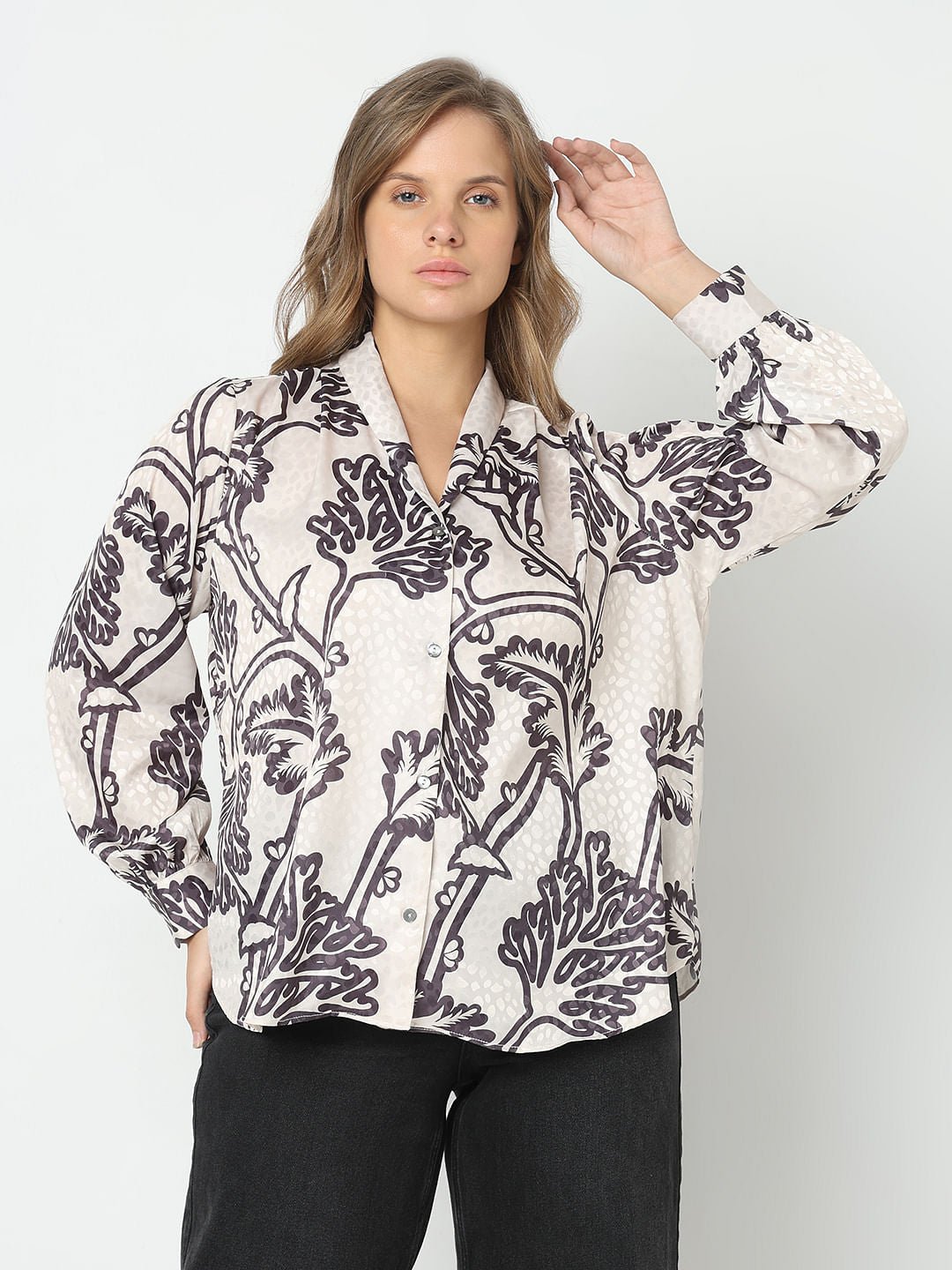 Curve Off-White Printed Satin Top