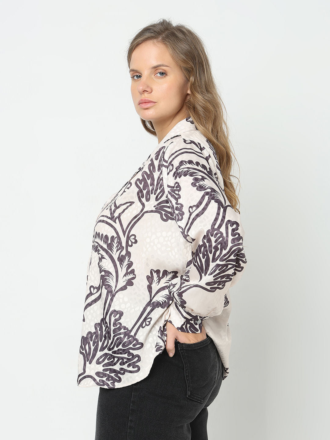 Curve Off-White Printed Satin Top