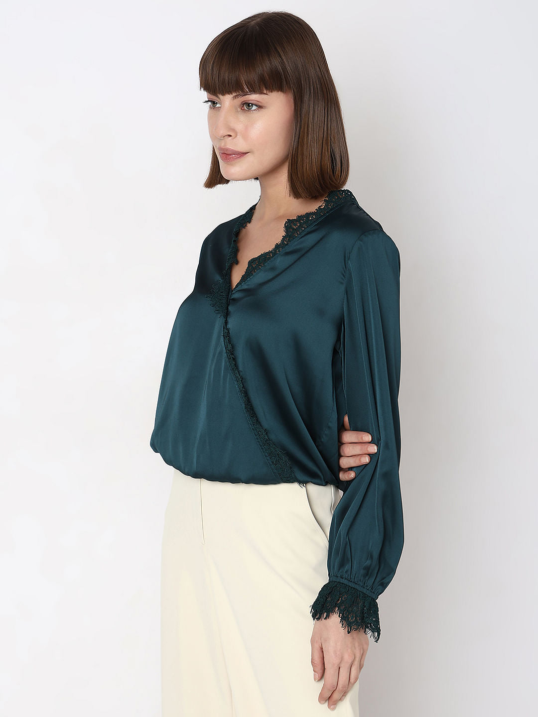 Dark Green Lace Trim Co-Ord Set Top