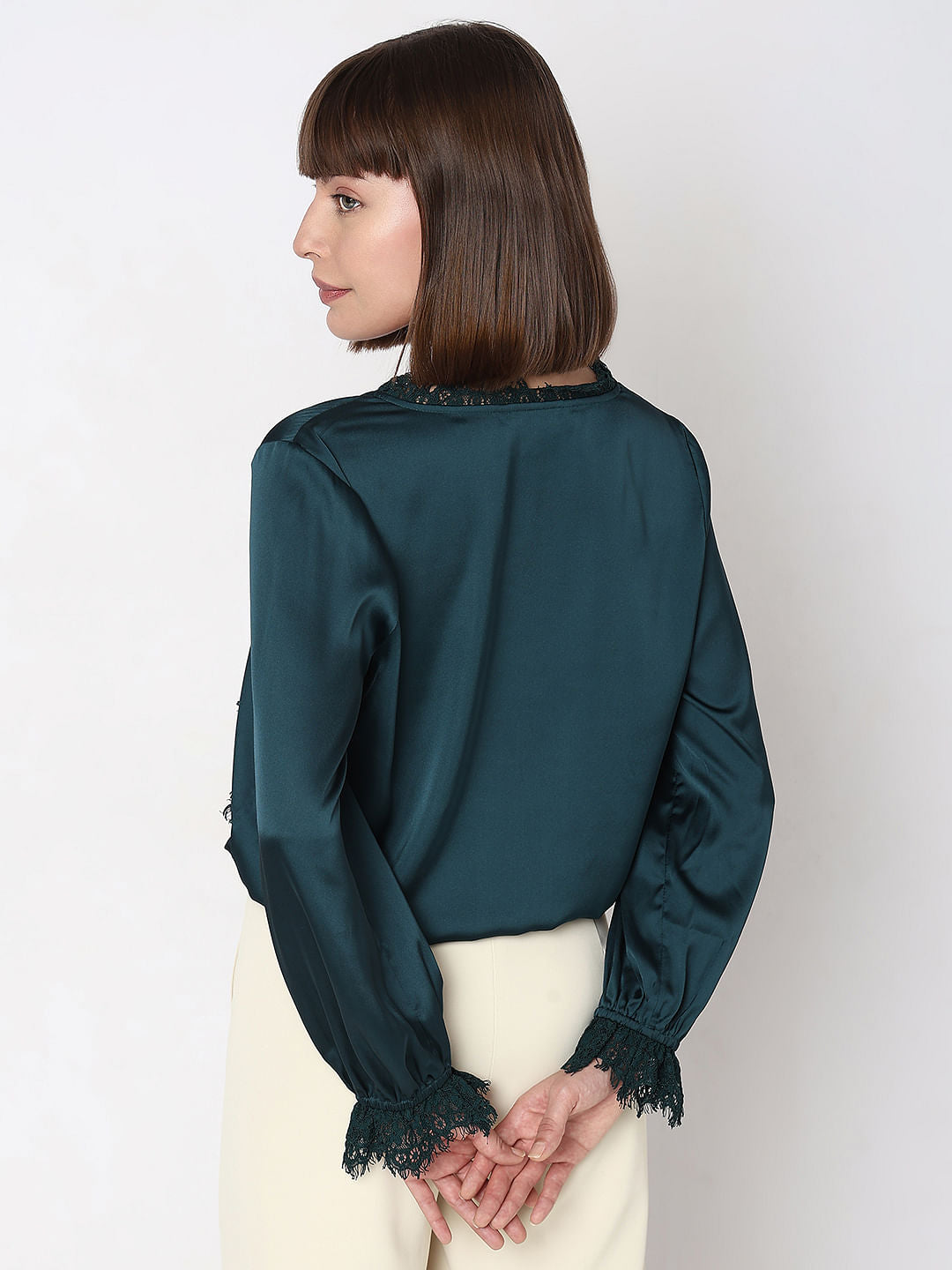 Dark Green Lace Trim Co-Ord Set Top