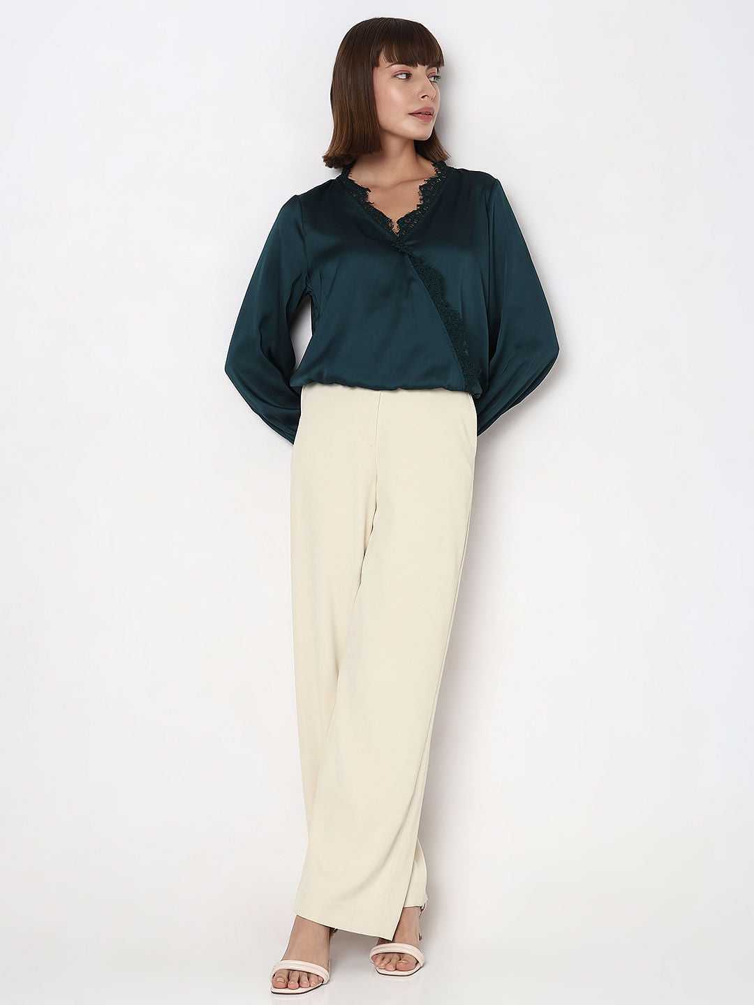 Dark Green Lace Trim Co-Ord Set Top