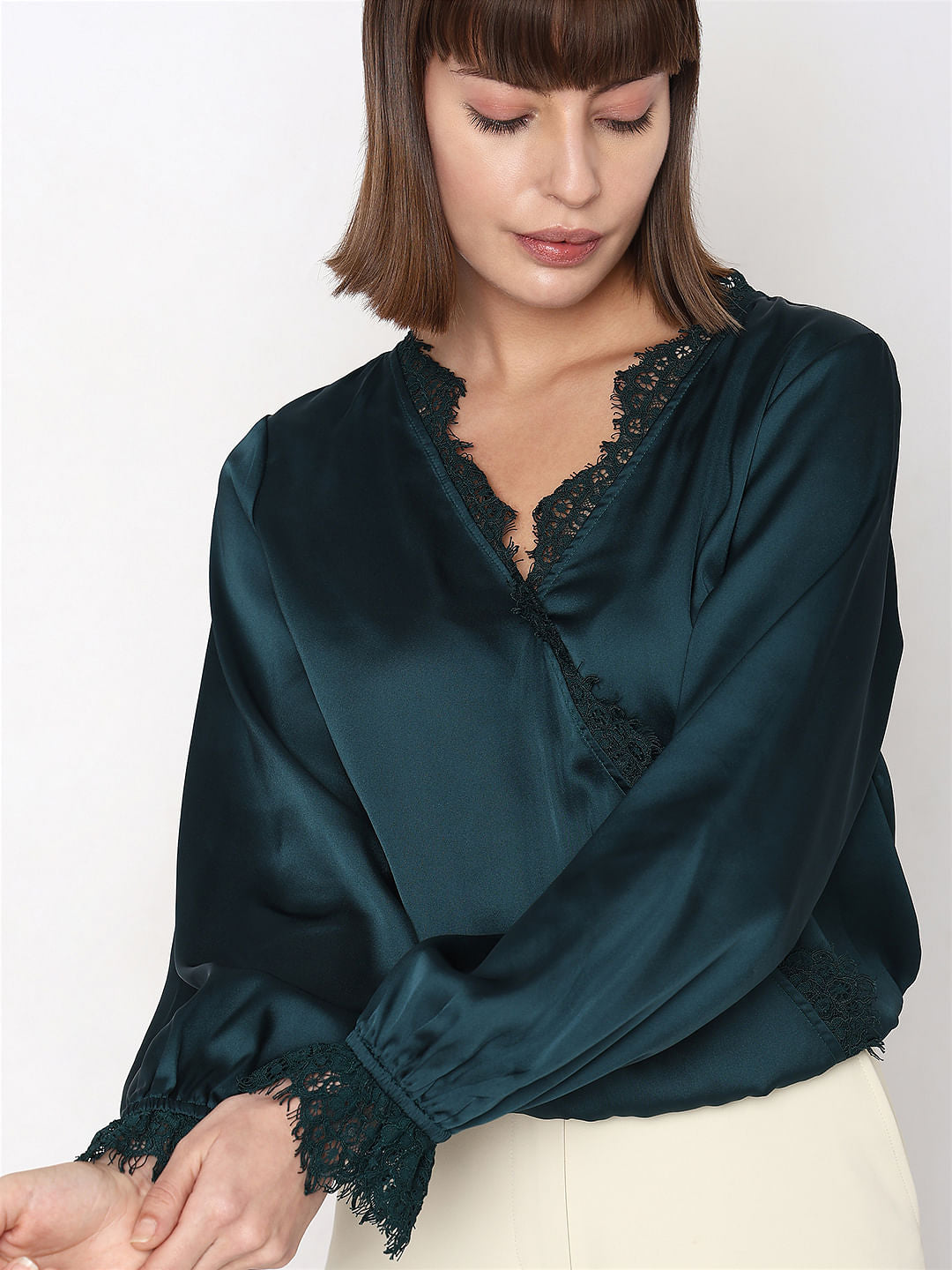 Dark Green Lace Trim Co-Ord Set Top