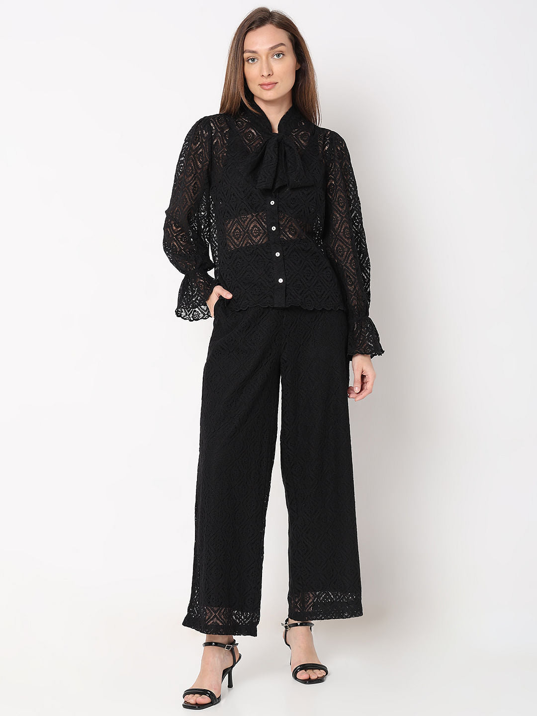 Black Lace Tie-Up Shirt