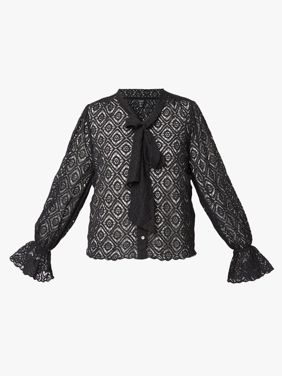 Black Lace Tie-Up Shirt