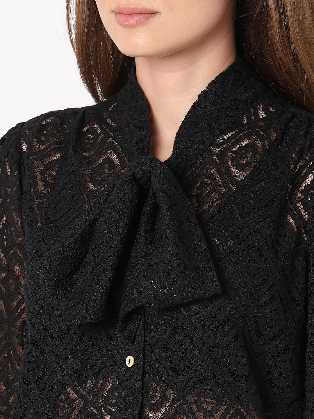 Black Lace Tie-Up Shirt