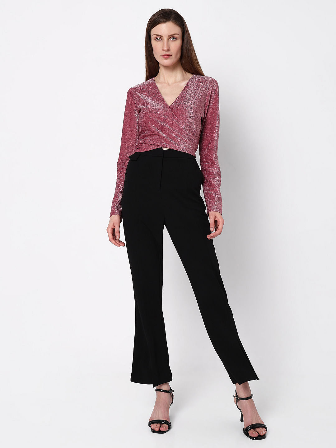 Pink Lurex Knit Wrap Top