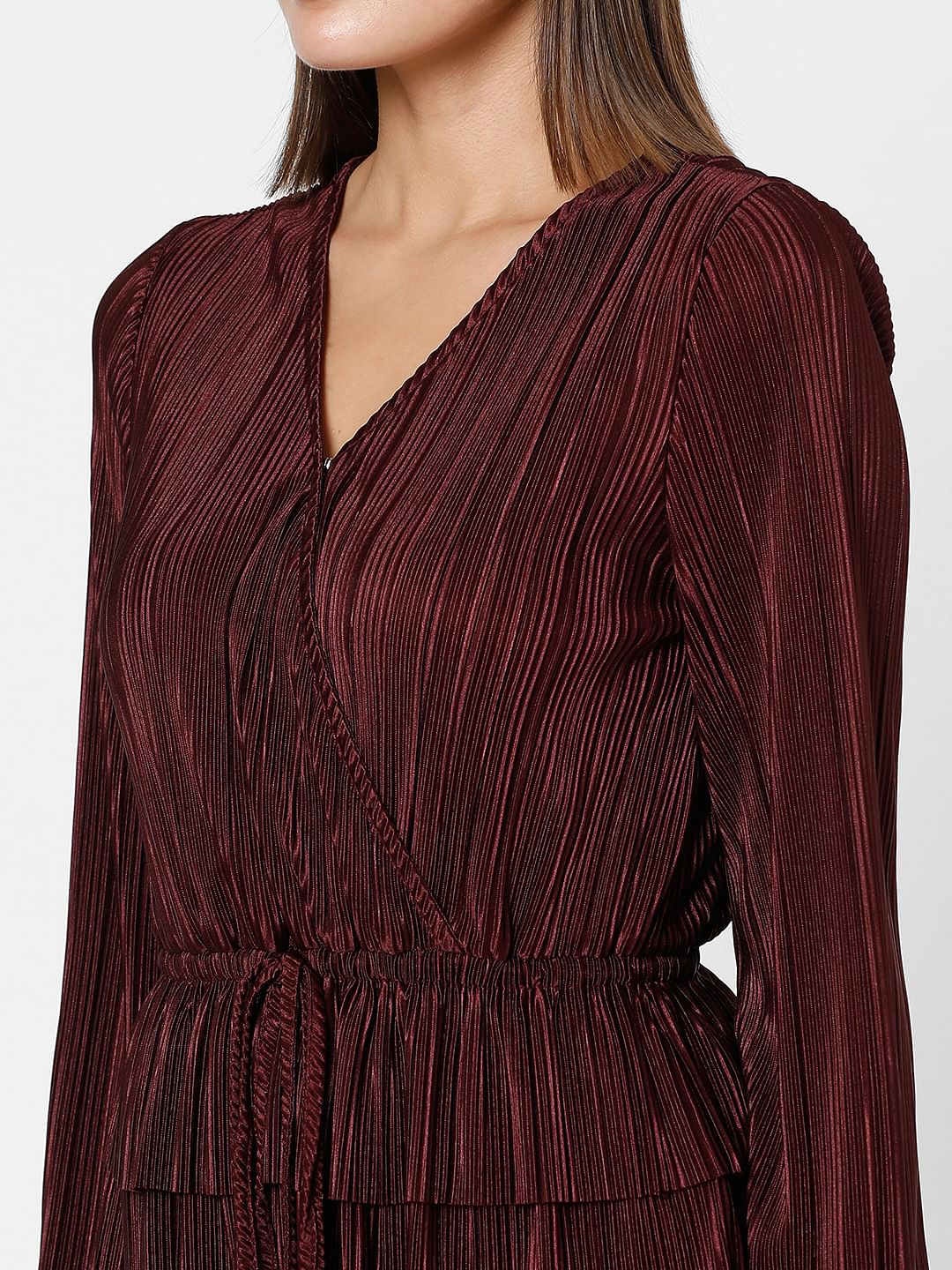 Wine Red Front Wrap Co-Ord Set Top