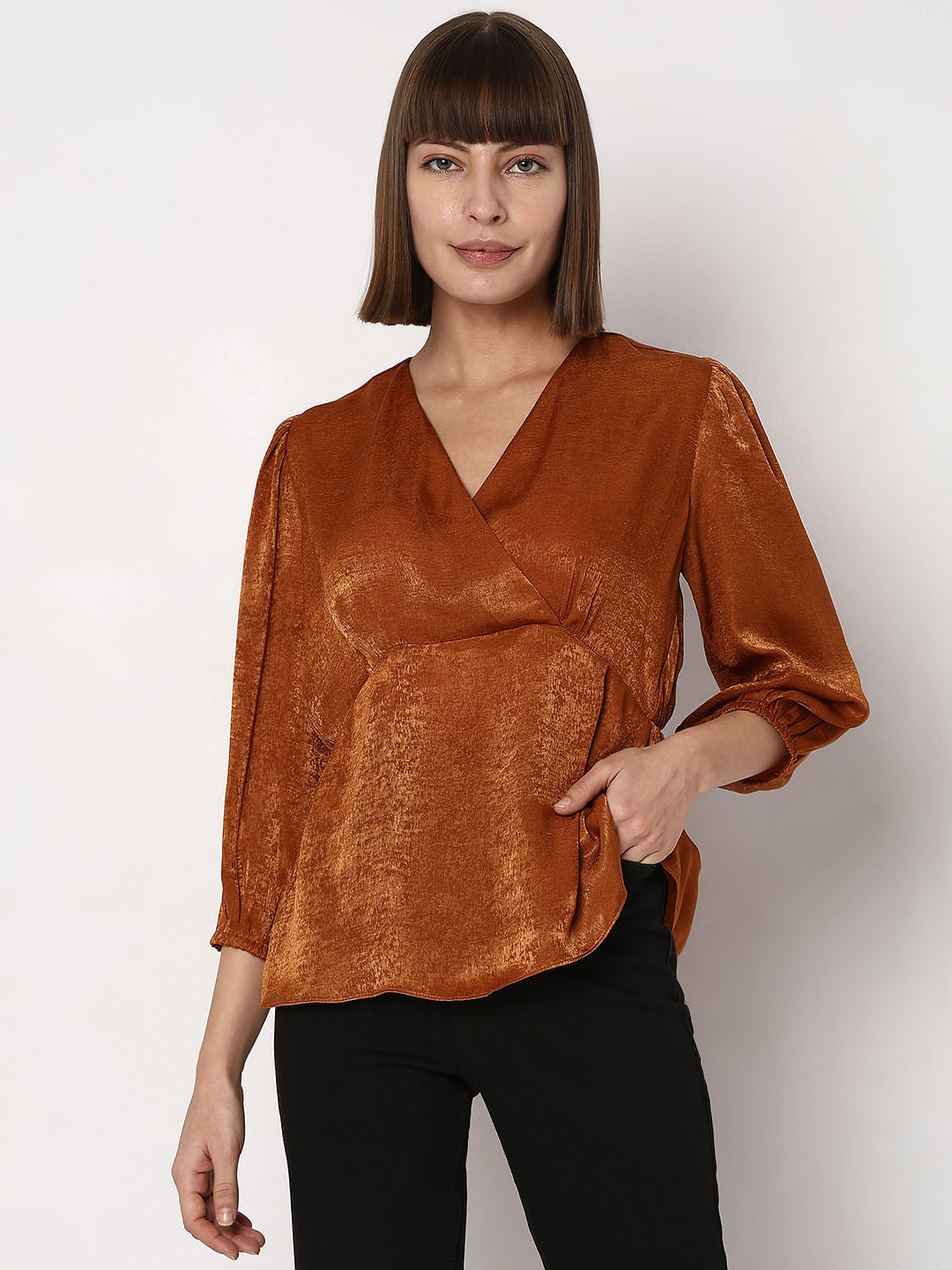 Copper Velvet Satin Wrap Top