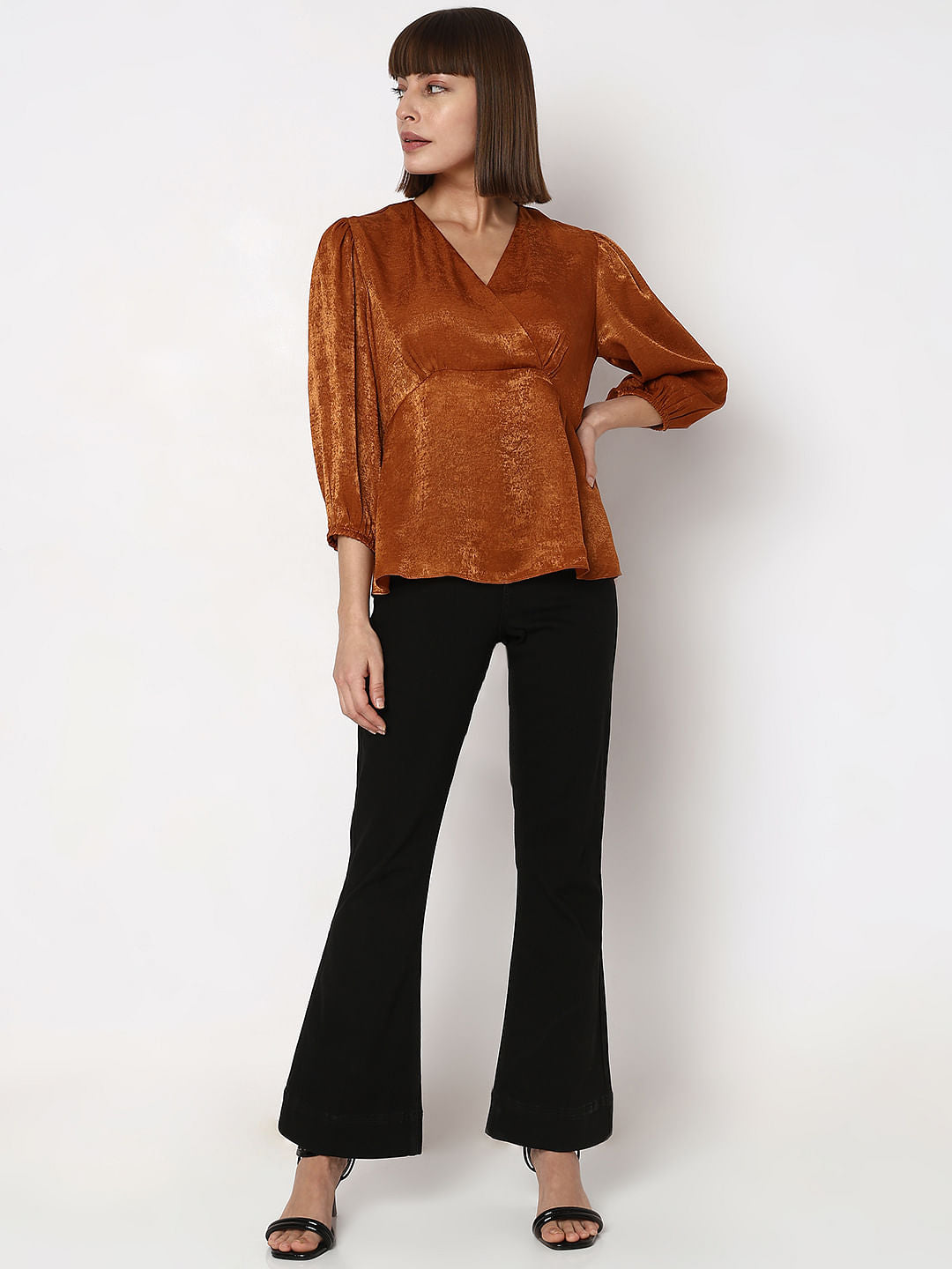 Copper Velvet Satin Wrap Top