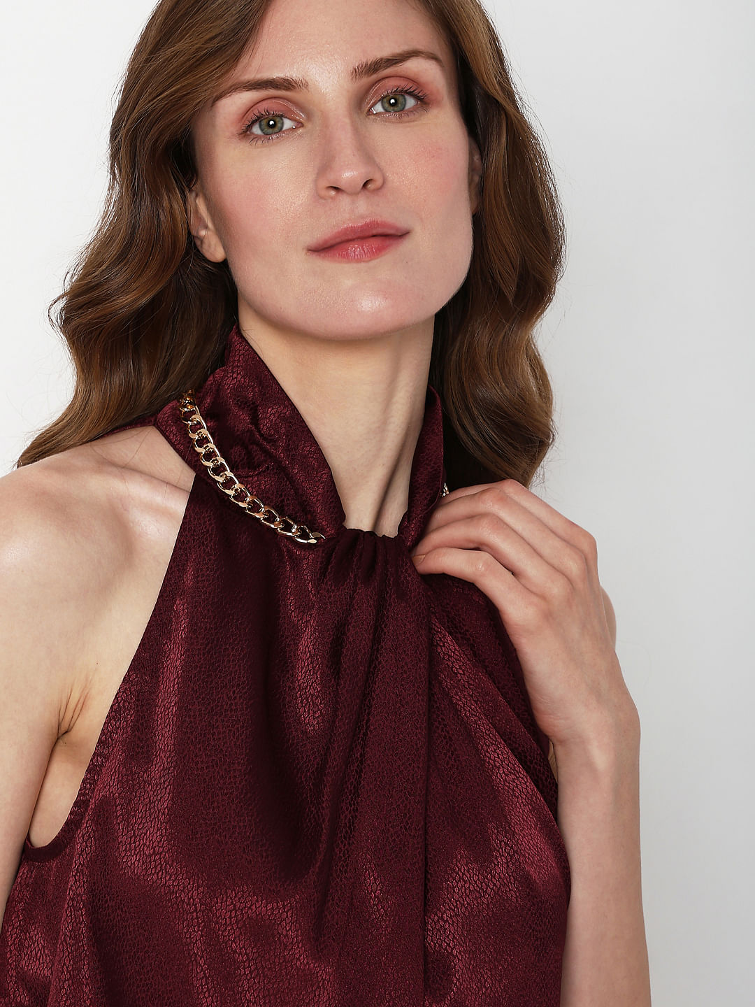 Maroon Satin Halter Neck Top