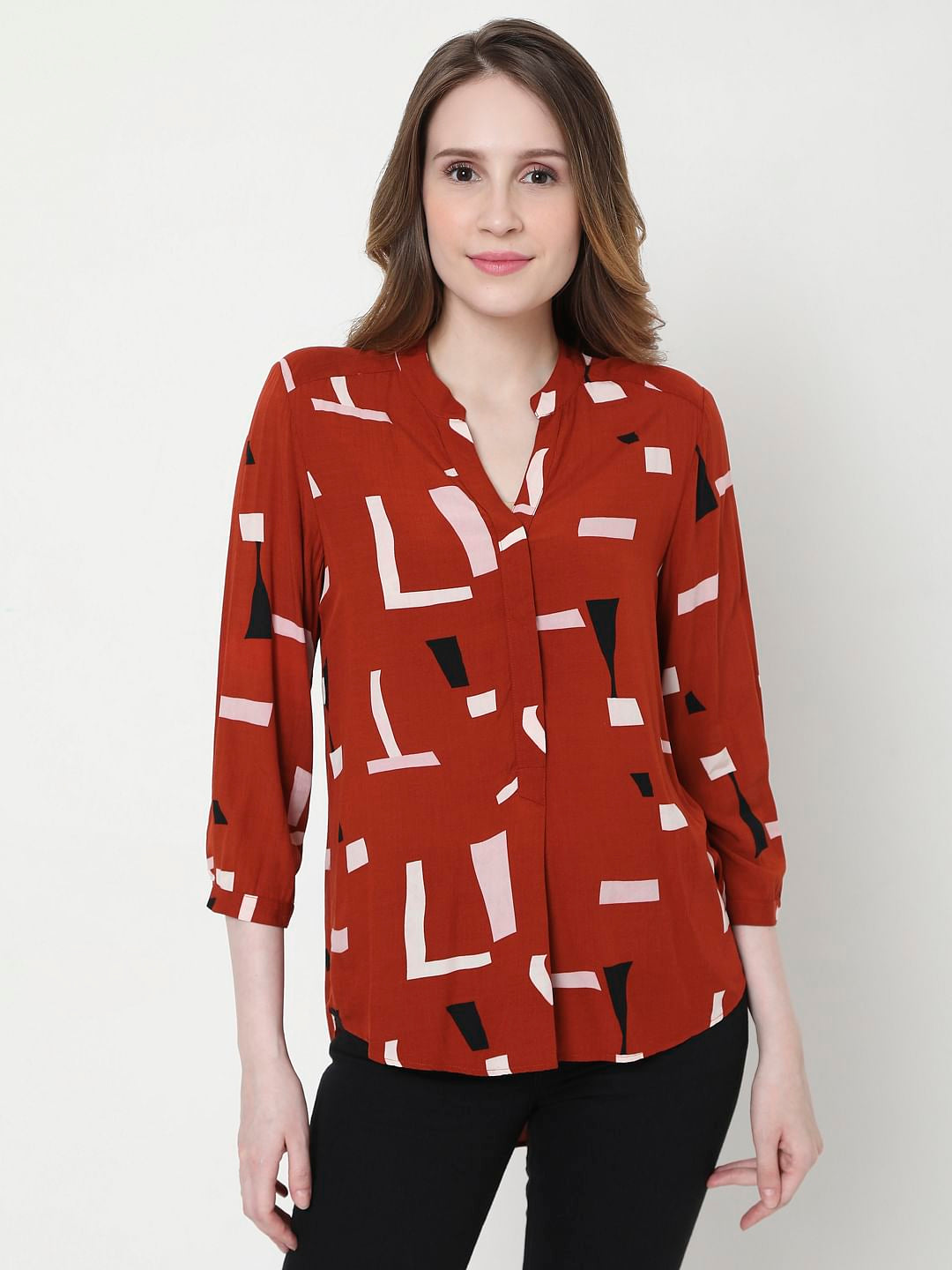 Red Abstract Print Top