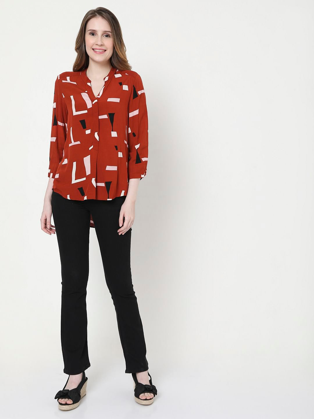 Red Abstract Print Top