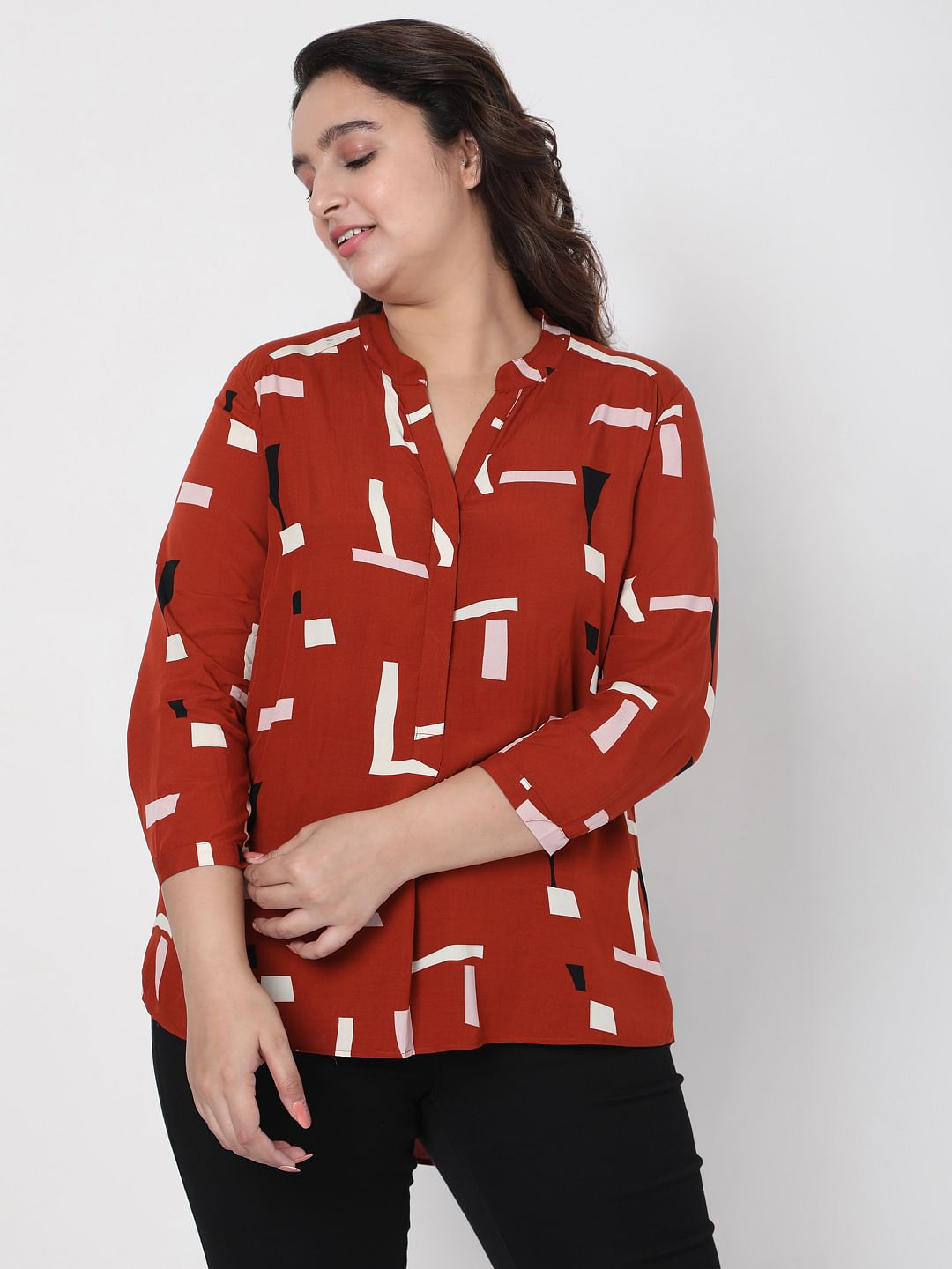 Curve Red Printed Top