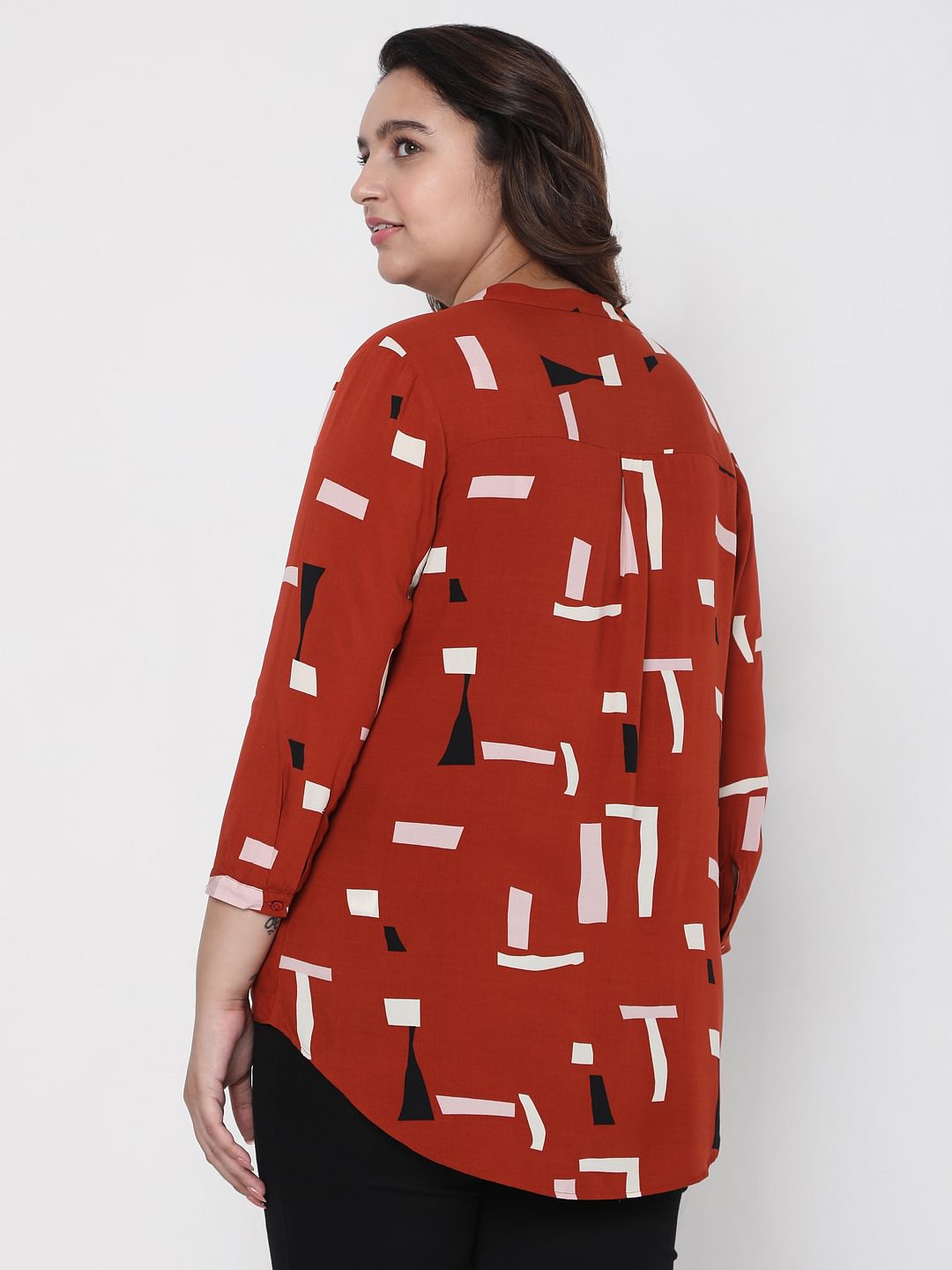 Curve Red Printed Top